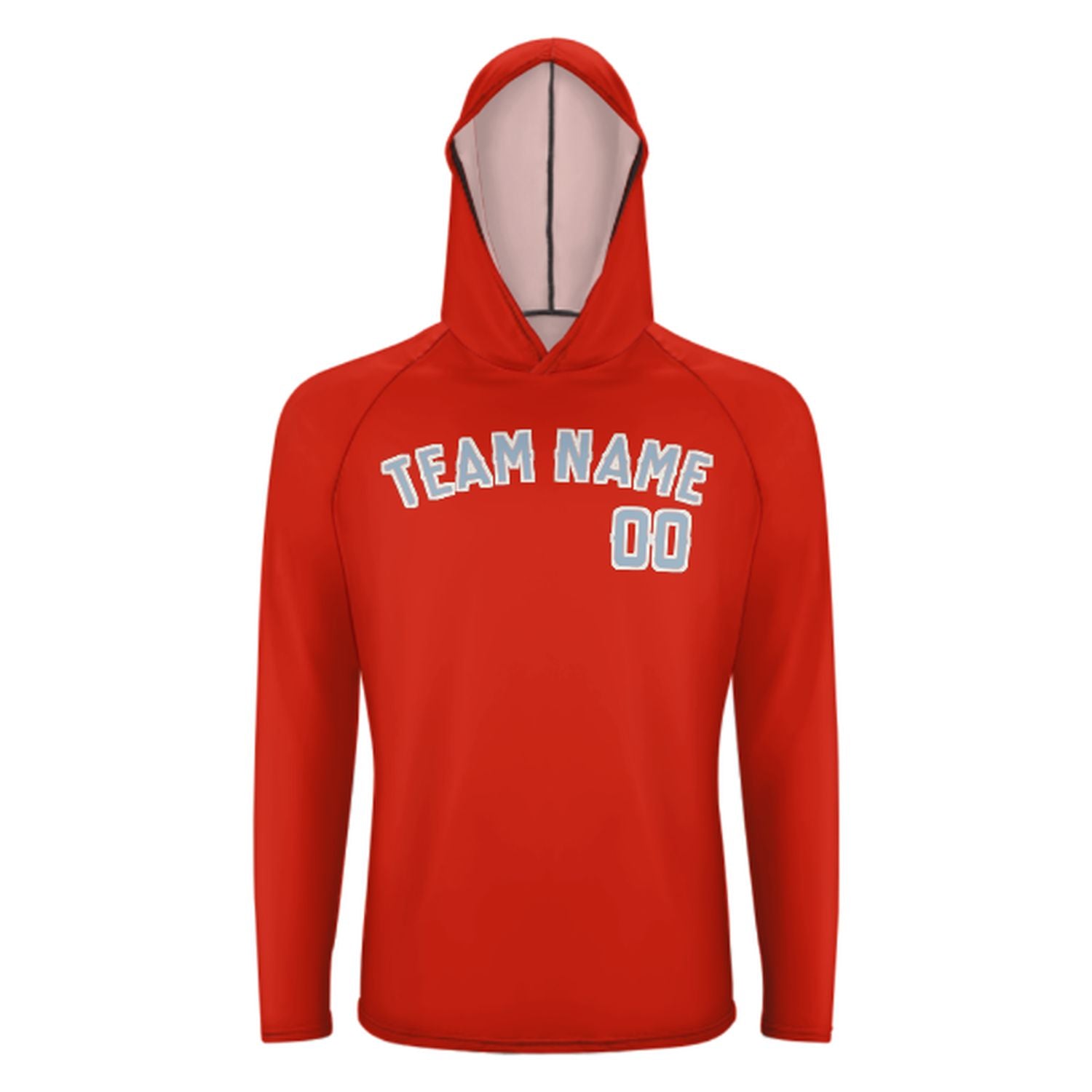 Maßgeschneidertes Orangerot Hellblau UV-Hoodie