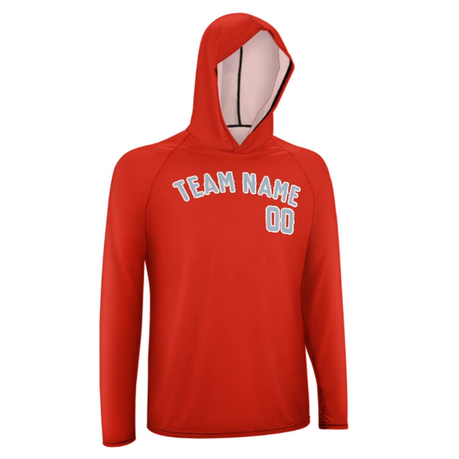 Maßgeschneidertes Orangerot Hellblau UV-Hoodie