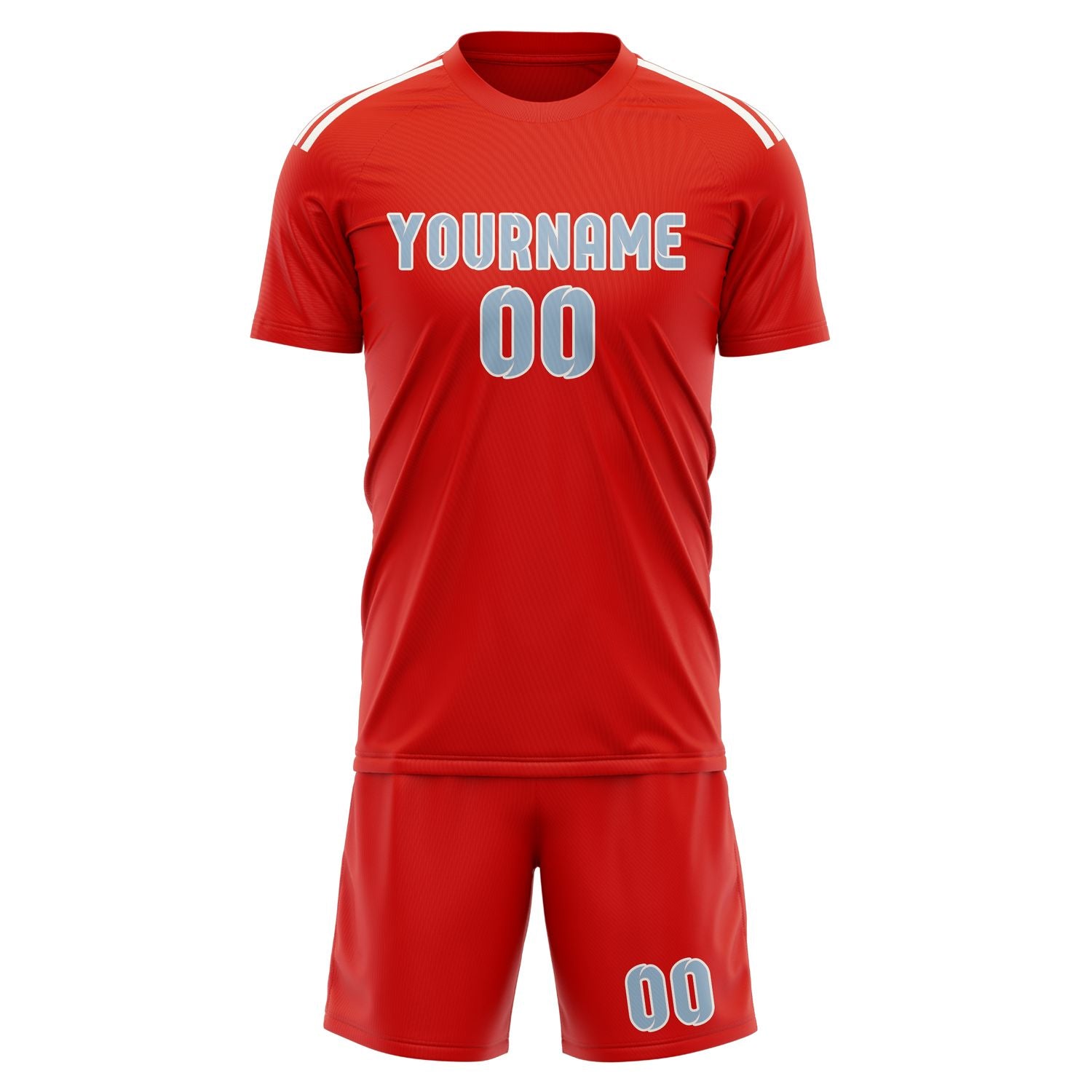 Maßgeschneidertes Professionelles Orangerot Hellblau Fußballtrikot-Set