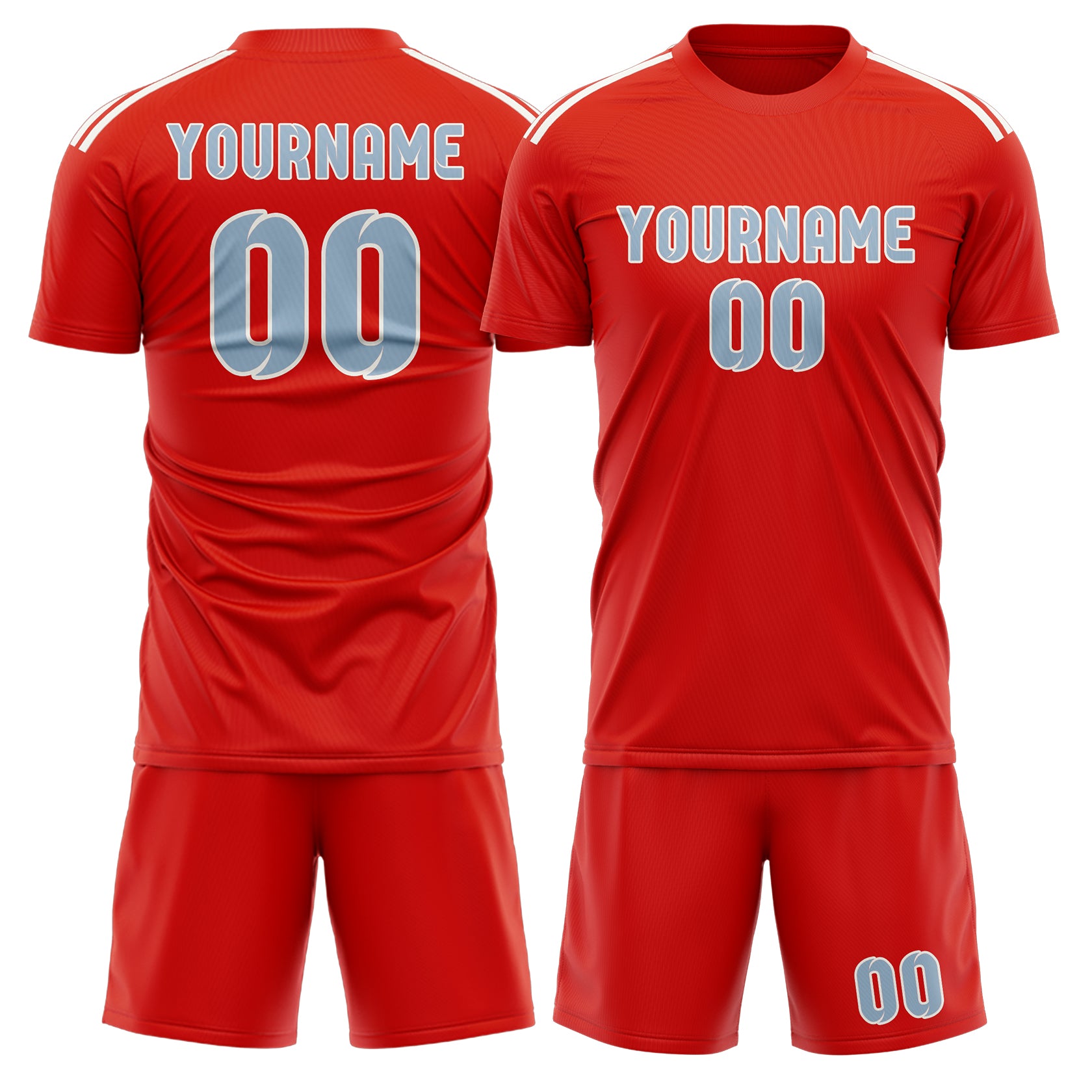 Maßgeschneidertes Professionelles Orangerot Hellblau Fußballtrikot-Set