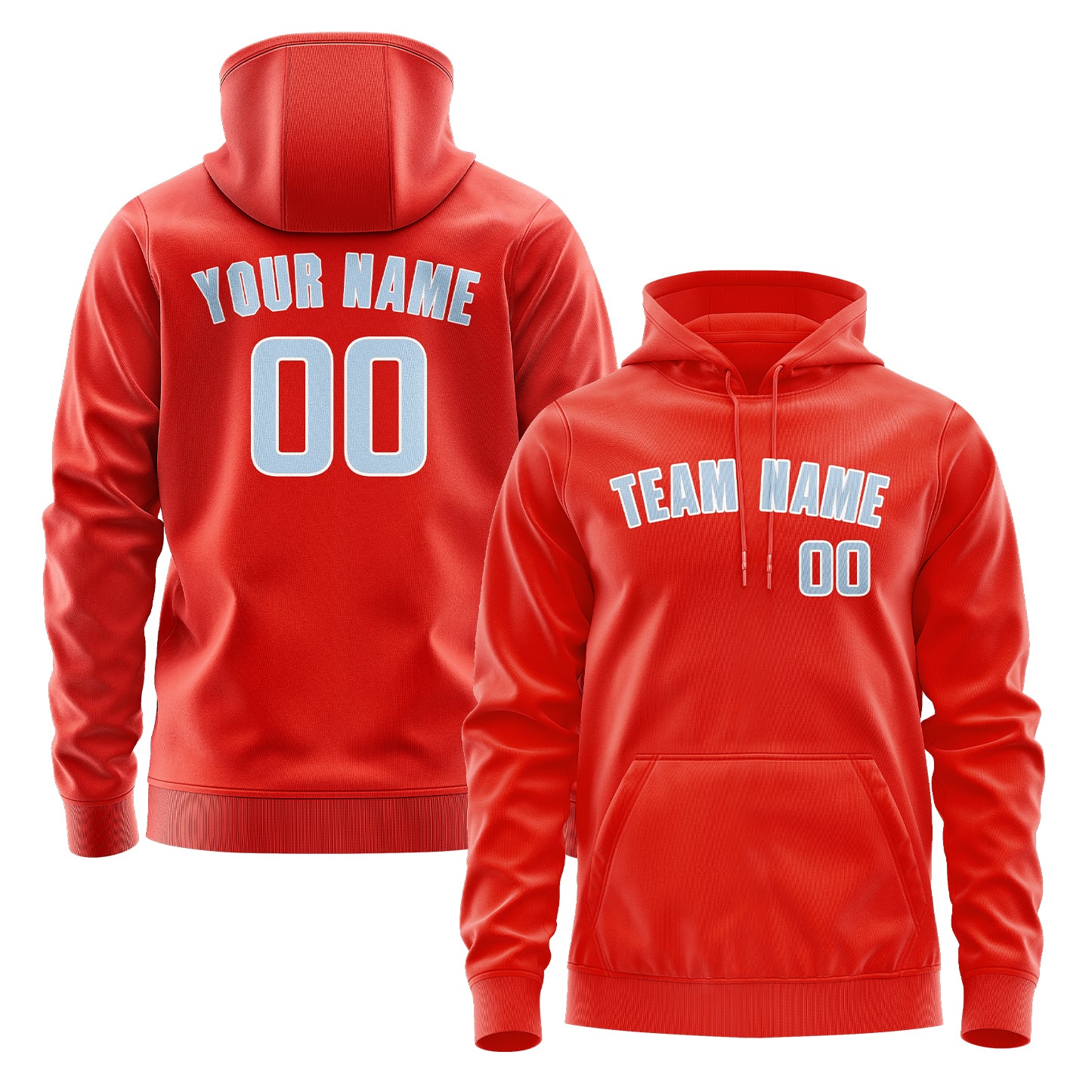 Maßgeschneidertes Orangerot Hellblau Hoodie