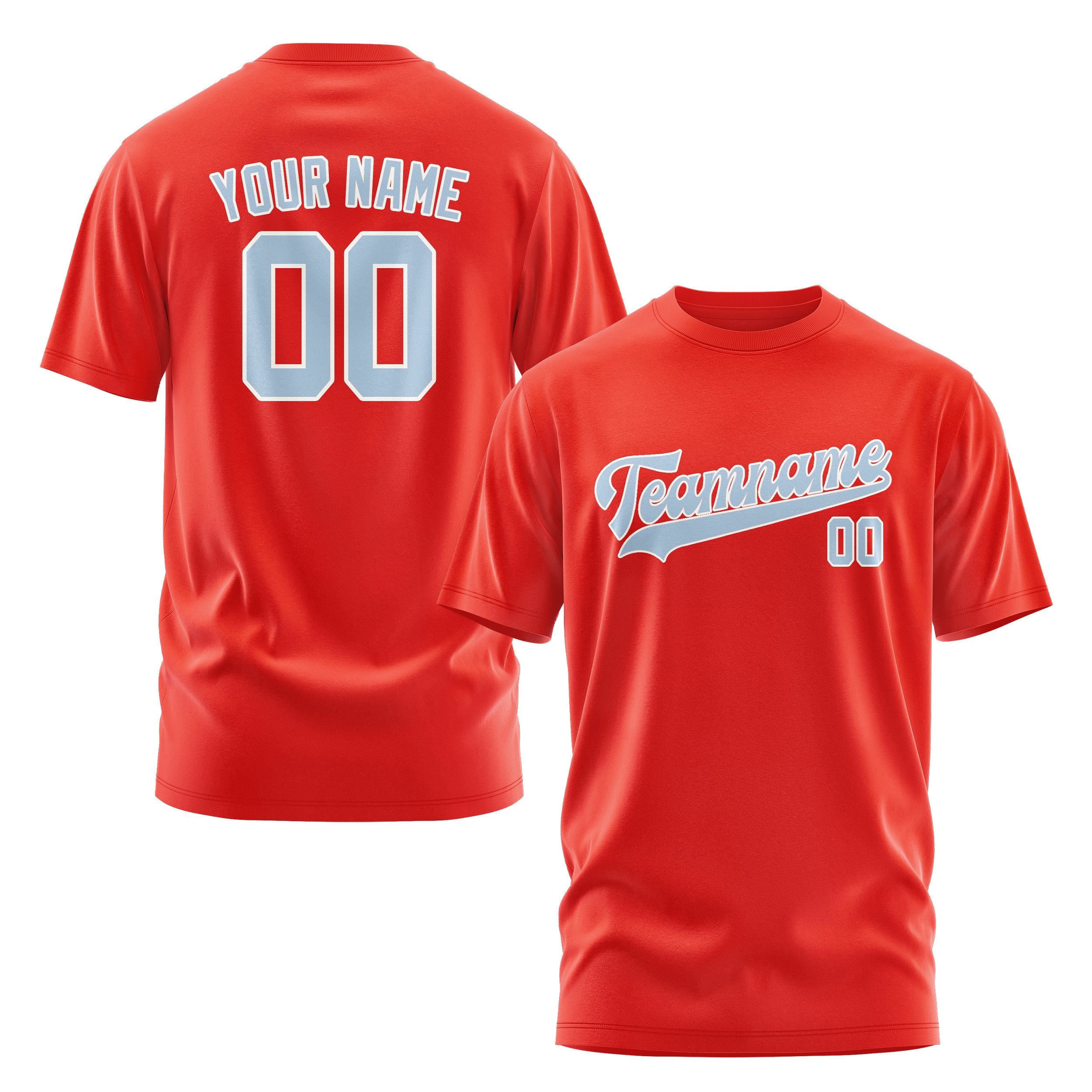 Maßgeschneidertes Orangerot Hellblau T-Shirt