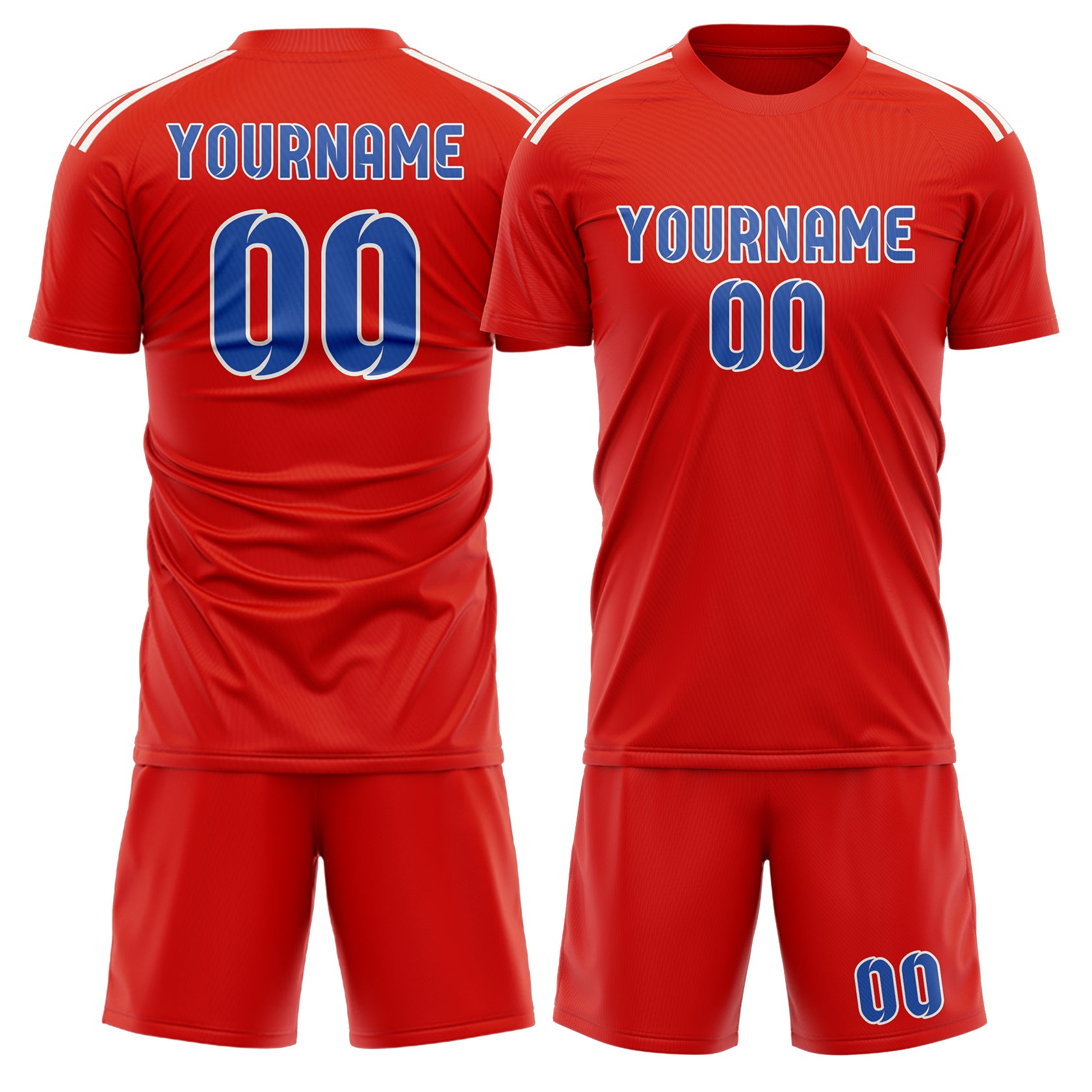 Maßgeschneidertes Professionelles Orangerot Himmelblau Fußballtrikot-Set