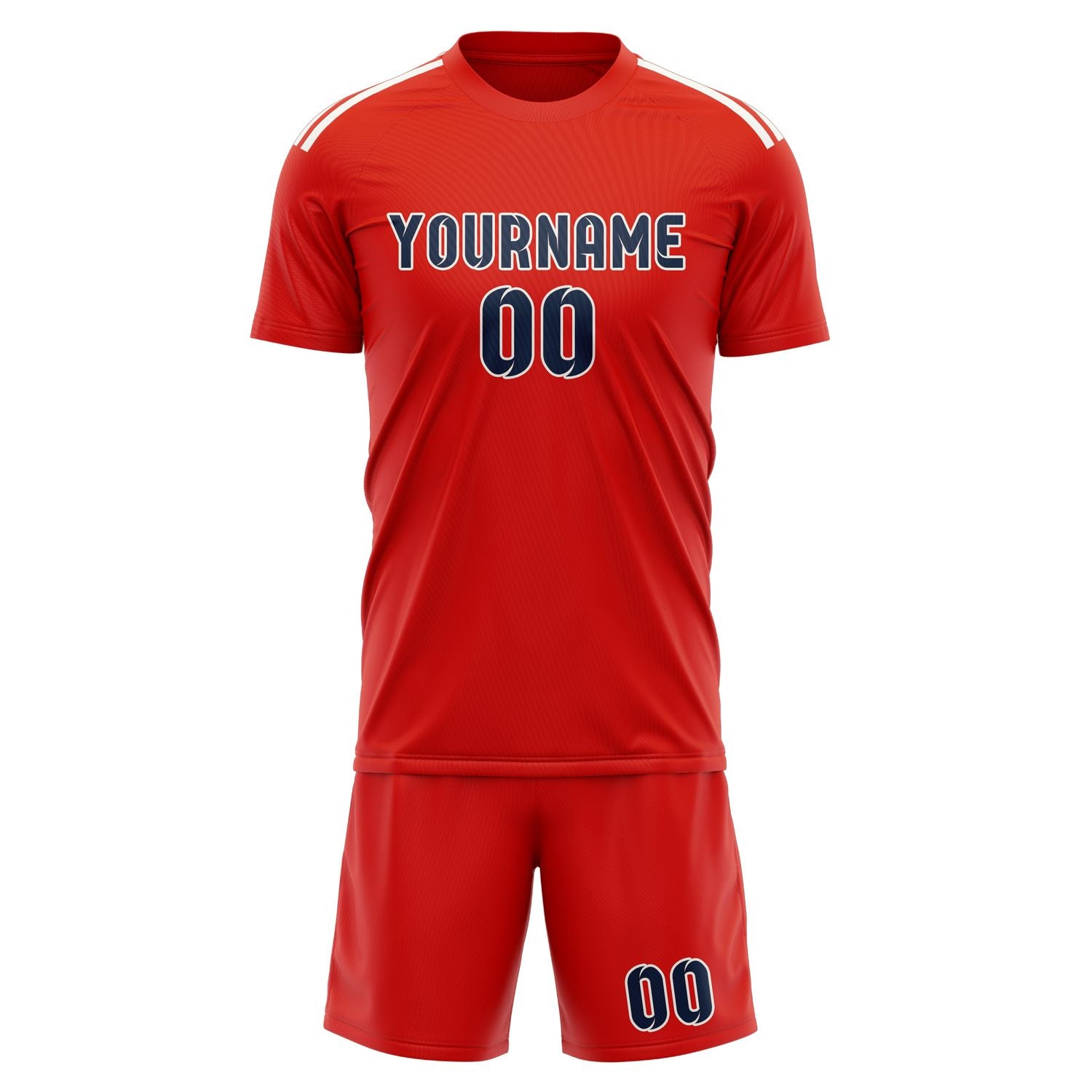 Maßgeschneidertes Professionelles Orangerot Marineblau Fußballtrikot-Set