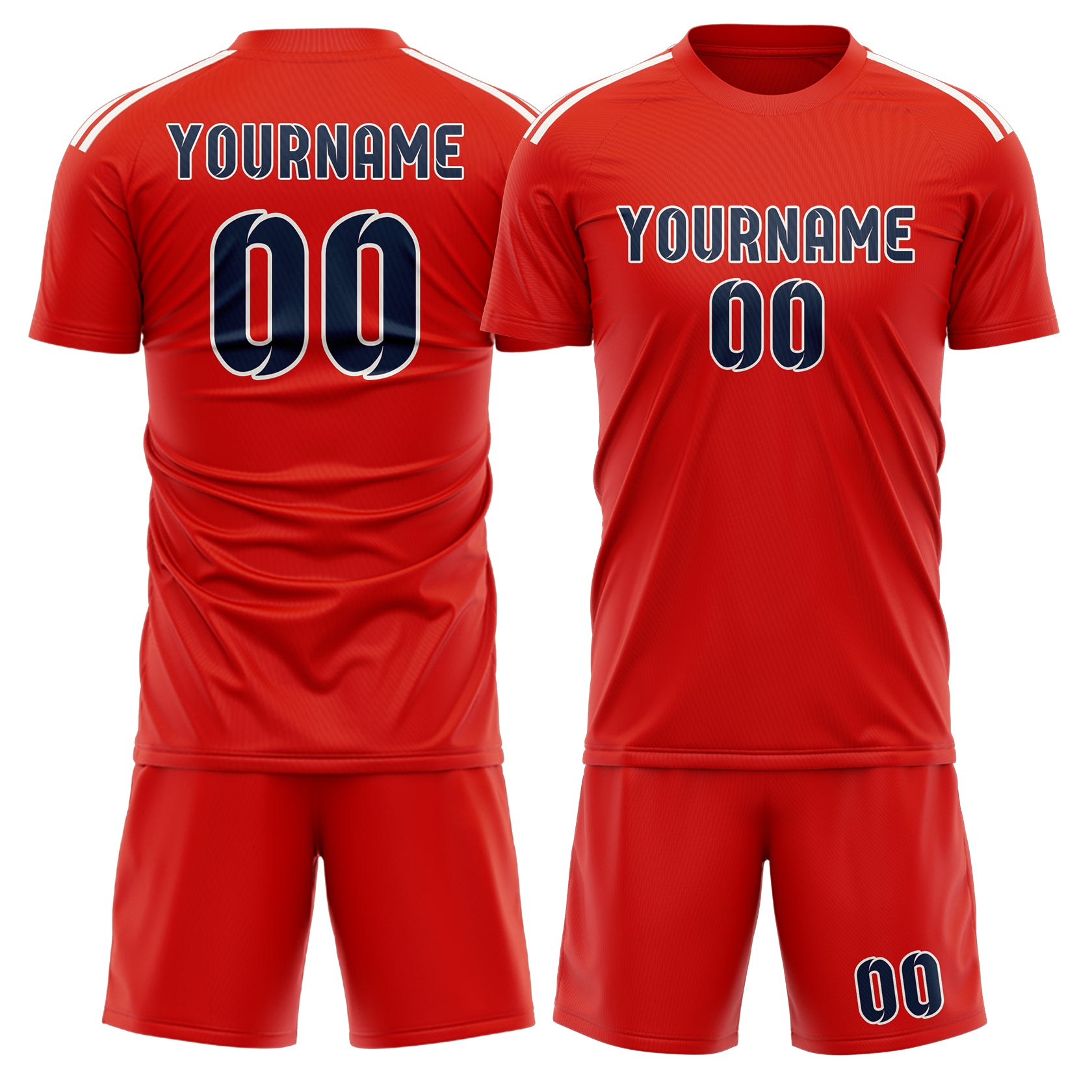 Maßgeschneidertes Professionelles Orangerot Marineblau Fußballtrikot-Set