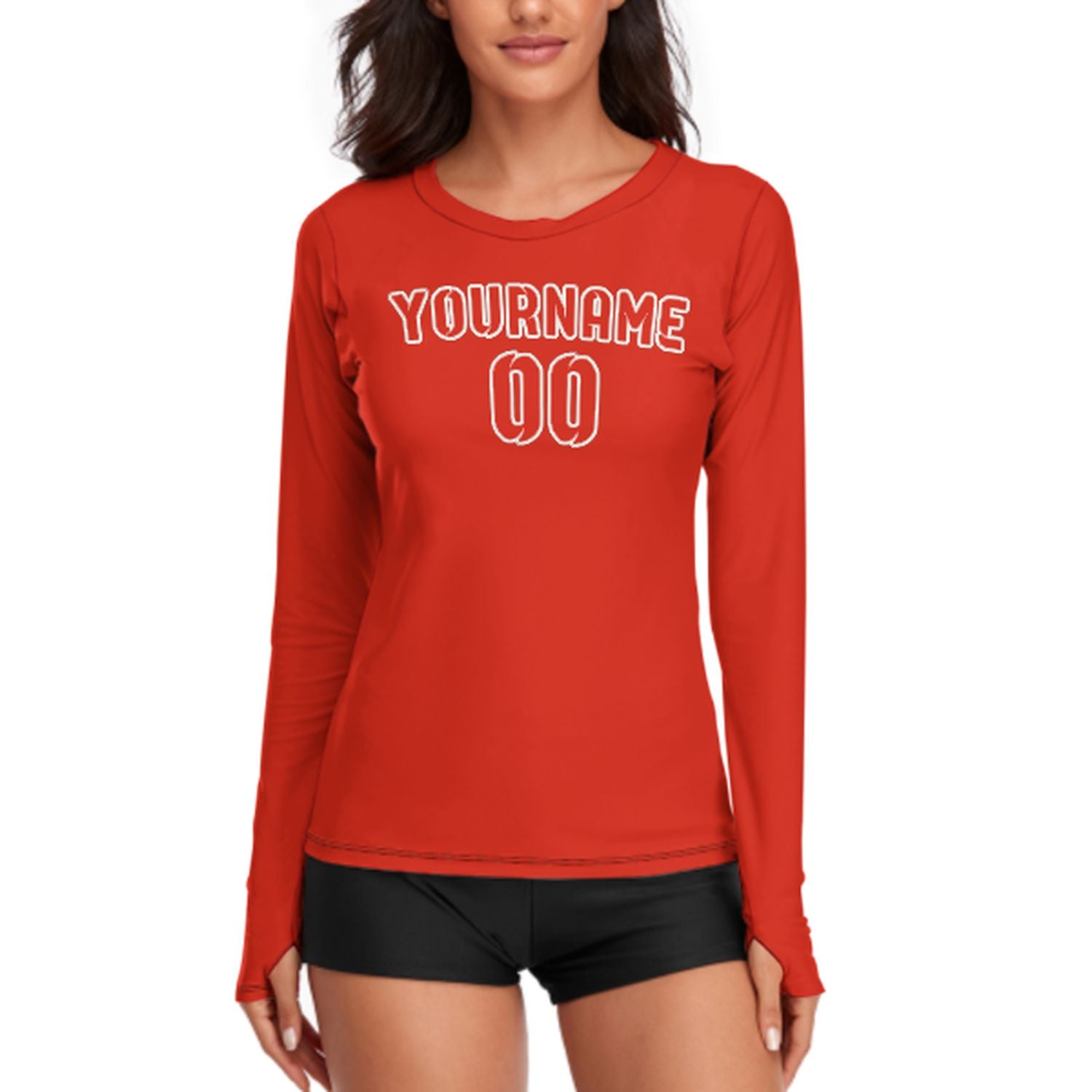 Maßgeschneidertes Orangerot Orangerot Damen Langarmshirt