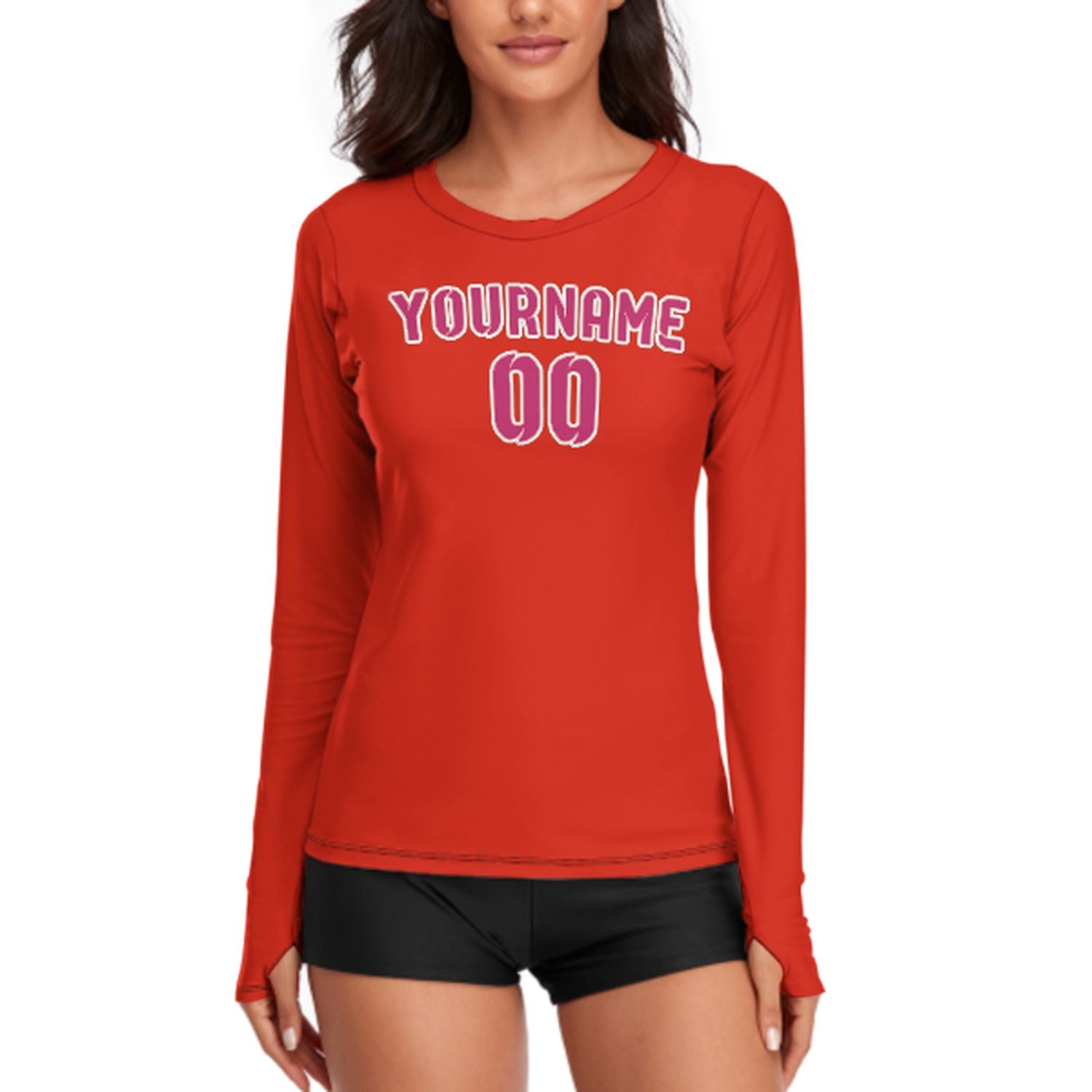 Maßgeschneidertes Orangerot Rosarot Damen Langarmshirt