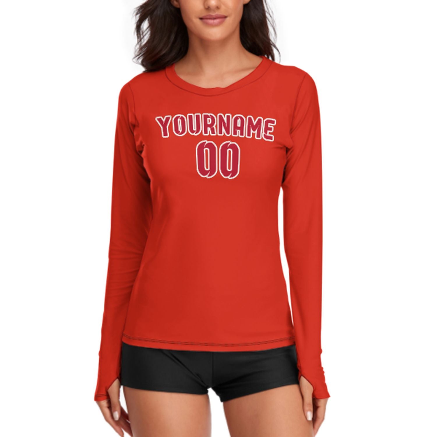 Maßgeschneidertes Orangerot Rot Damen Langarmshirt