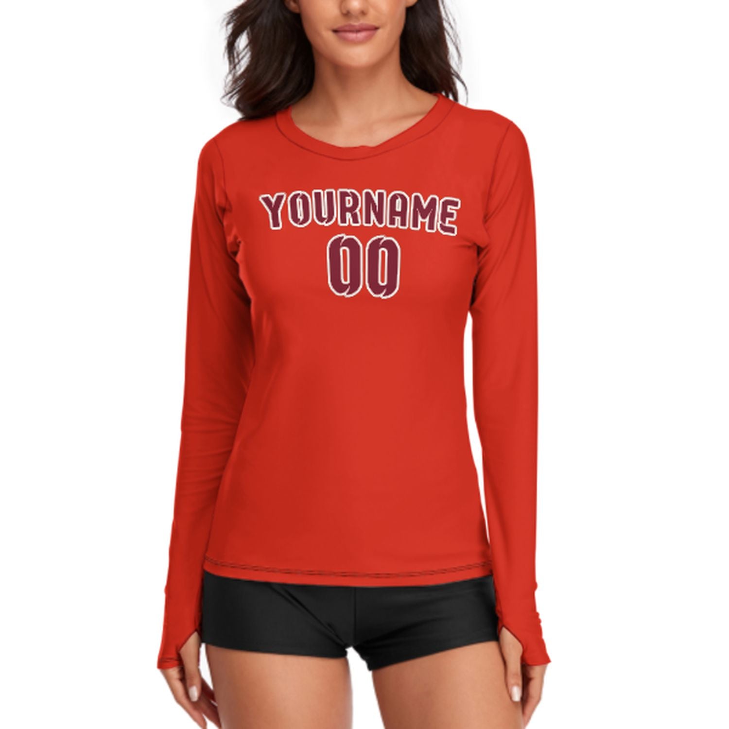 Maßgeschneidertes Orangerot Karmesinrot Damen Langarmshirt