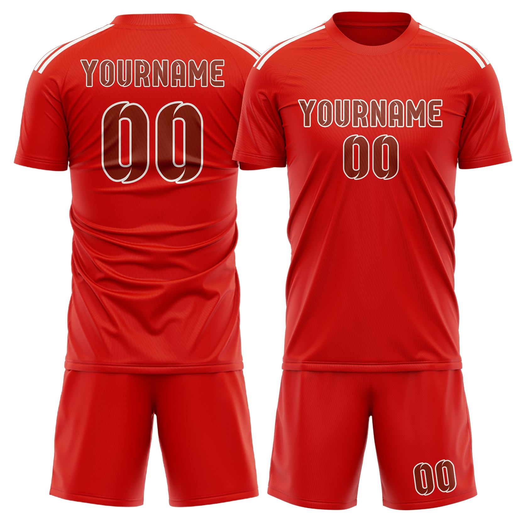 Maßgeschneidertes Professionelles Orangerot Korallenrot Fußballtrikot-Set