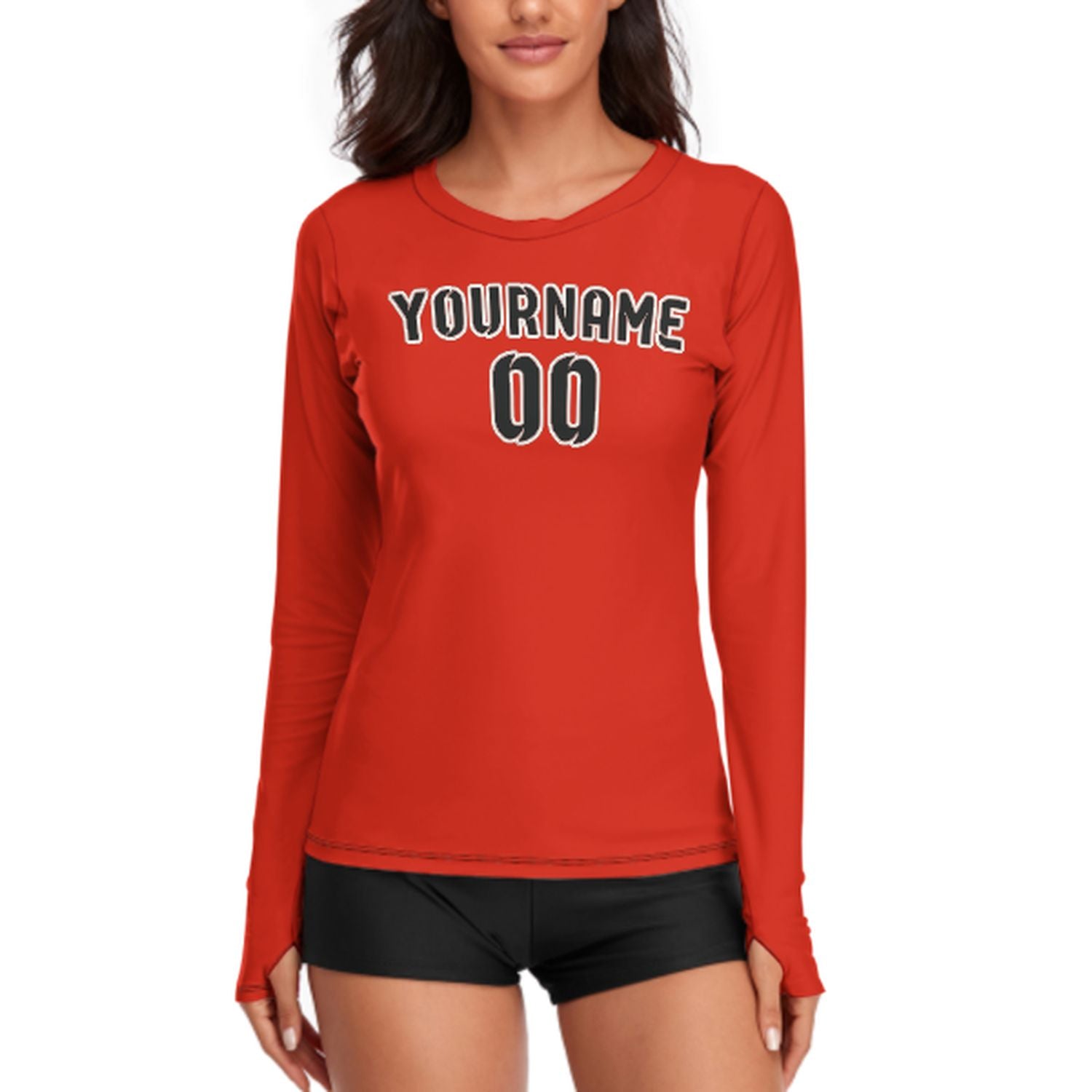 Maßgeschneidertes Orangerot Schwarz Damen Langarmshirt