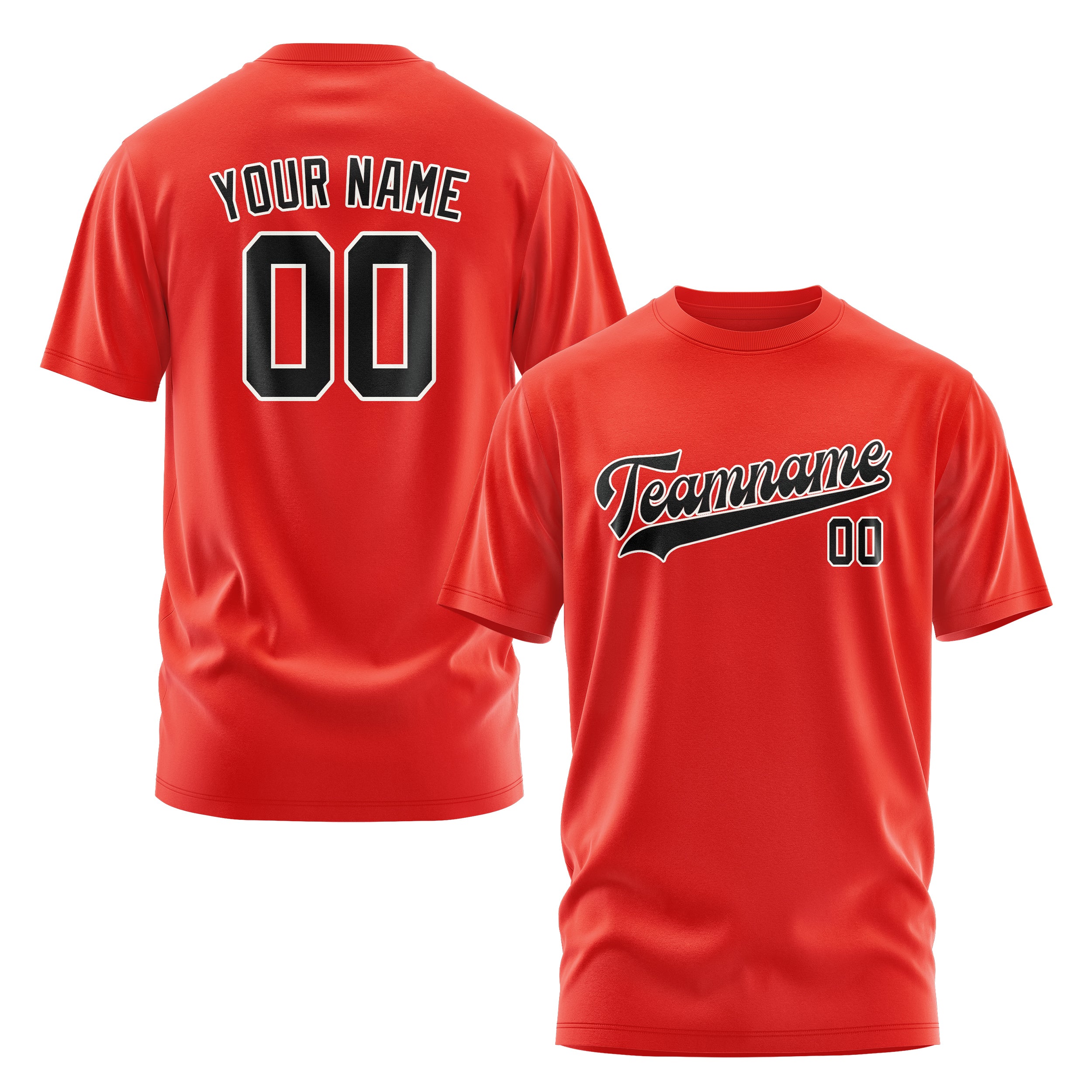 Maßgeschneidertes Orangerot Schwarz T-Shirt