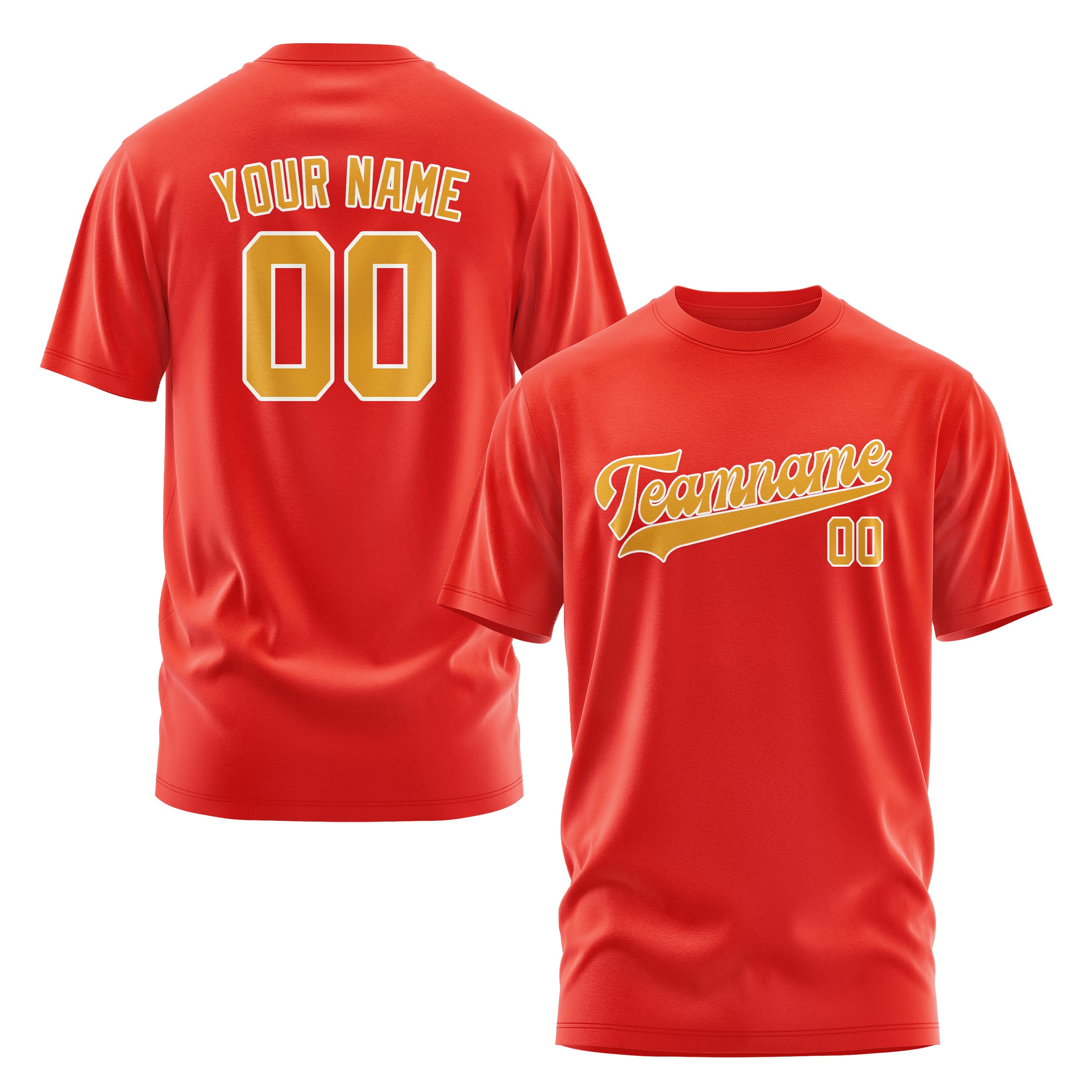 Maßgeschneidertes Orangerot Gelb T-Shirt