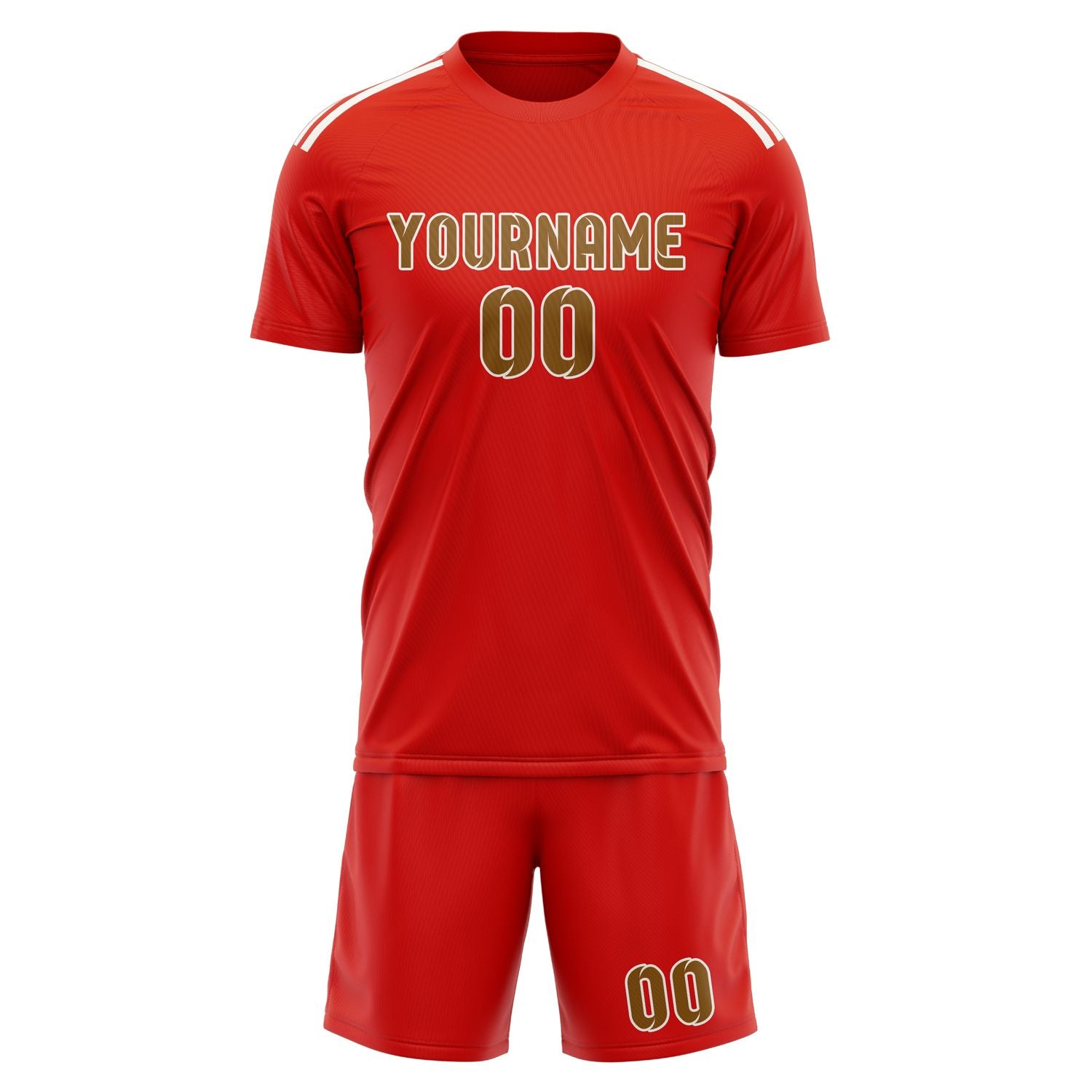 Maßgeschneidertes Professionelles Orangerot Khaki Fußballtrikot-Set