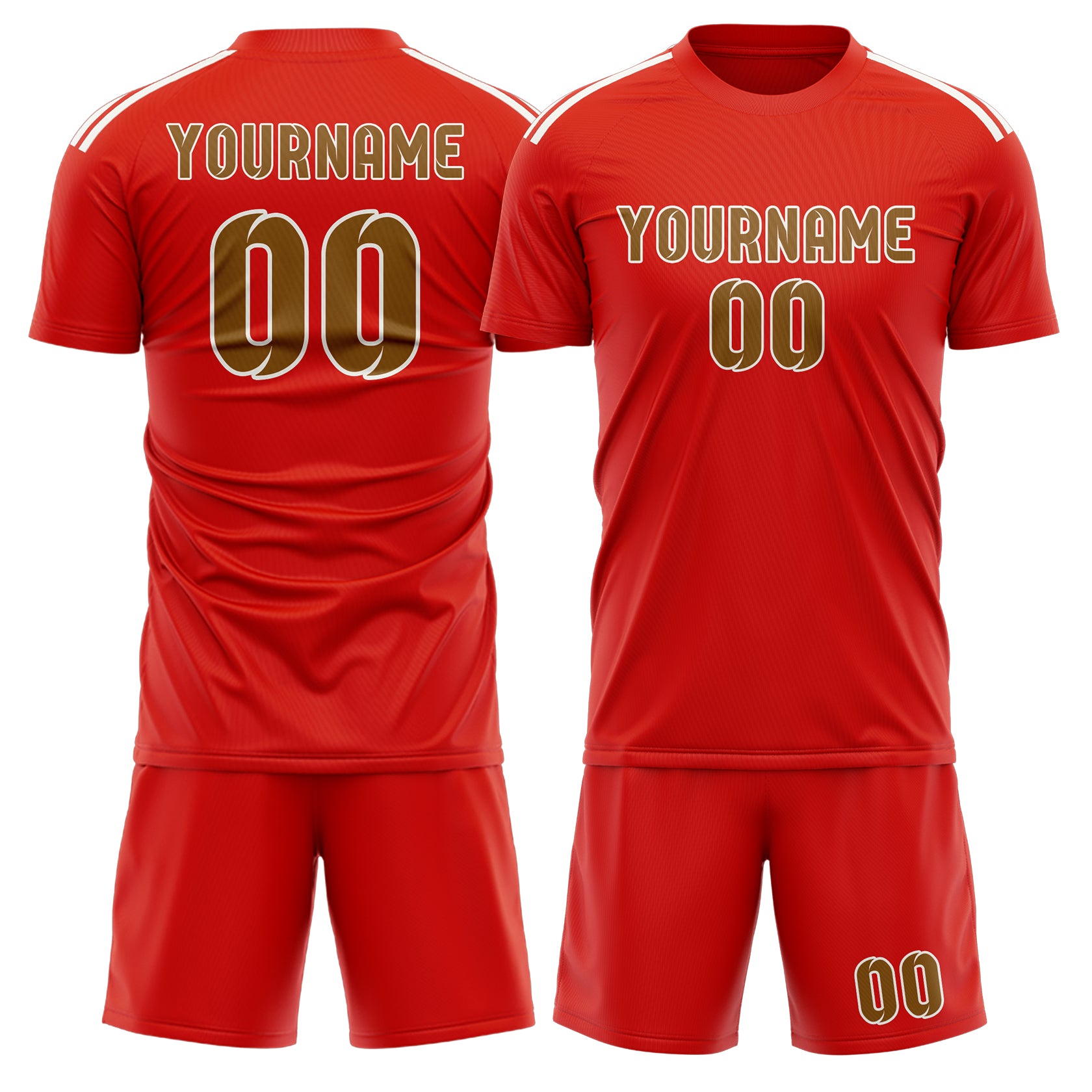 Maßgeschneidertes Professionelles Orangerot Khaki Fußballtrikot-Set