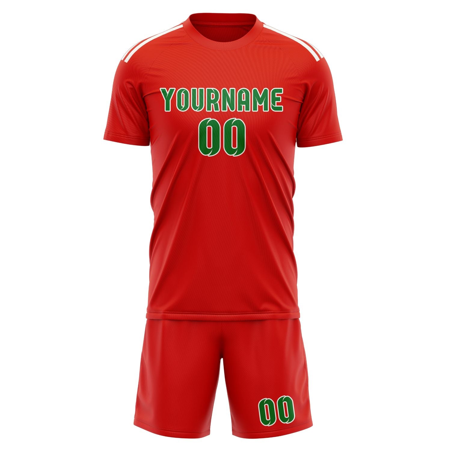 Maßgeschneidertes Professionelles Orangerot Smaragdgrün Fußballtrikot-Set