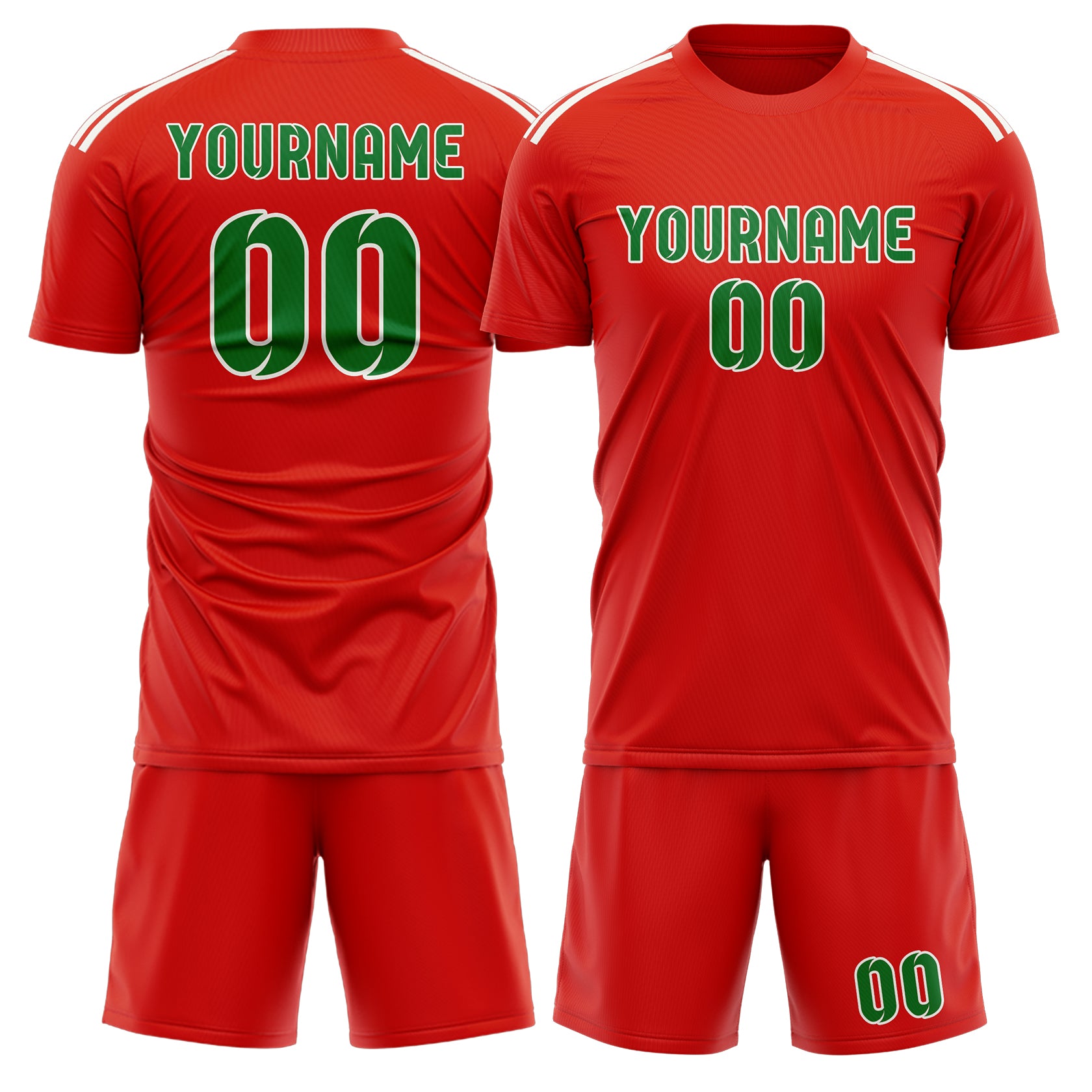 Maßgeschneidertes Professionelles Orangerot Smaragdgrün Fußballtrikot-Set
