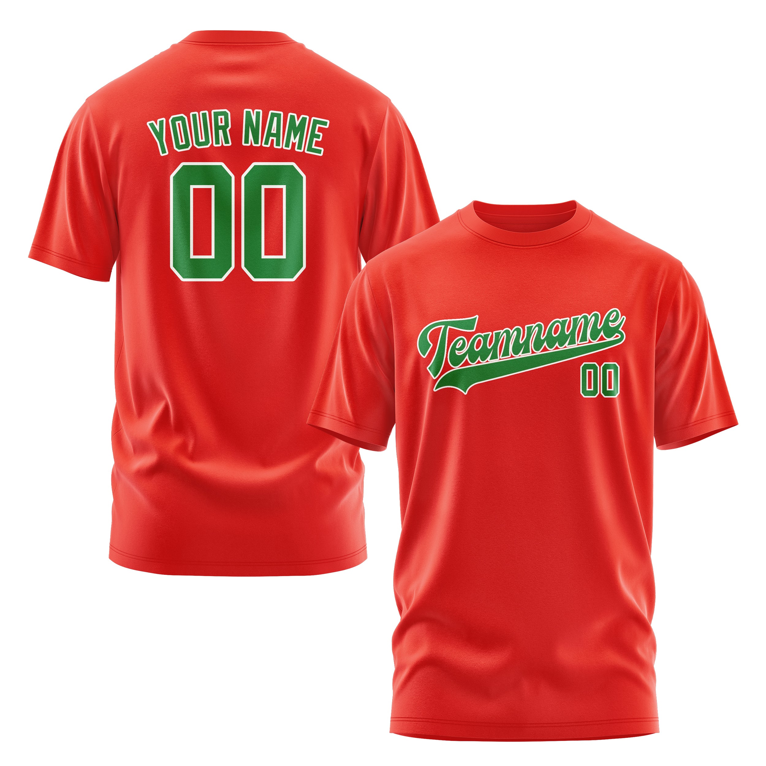Maßgeschneidertes Orangerot Smaragdgrün T-Shirt