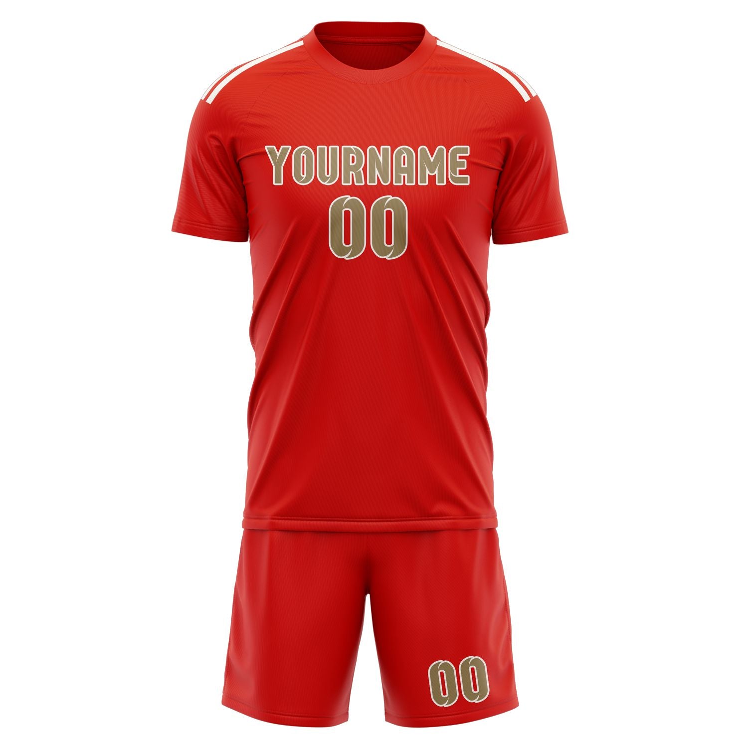 Maßgeschneidertes Professionelles Orangerot Hellkhaki Fußballtrikot-Set