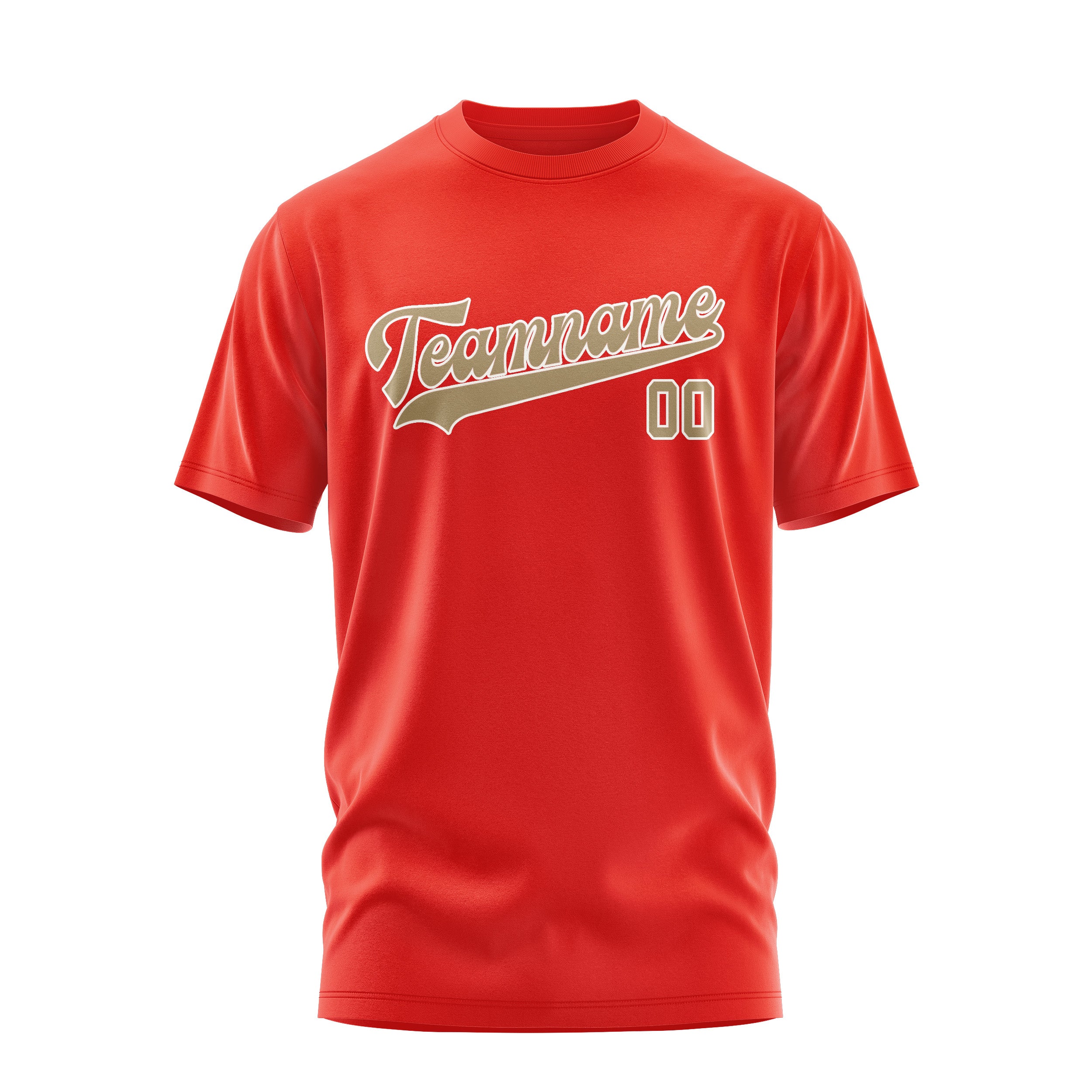 Maßgeschneidertes Orangerot Hellkhaki T-Shirt