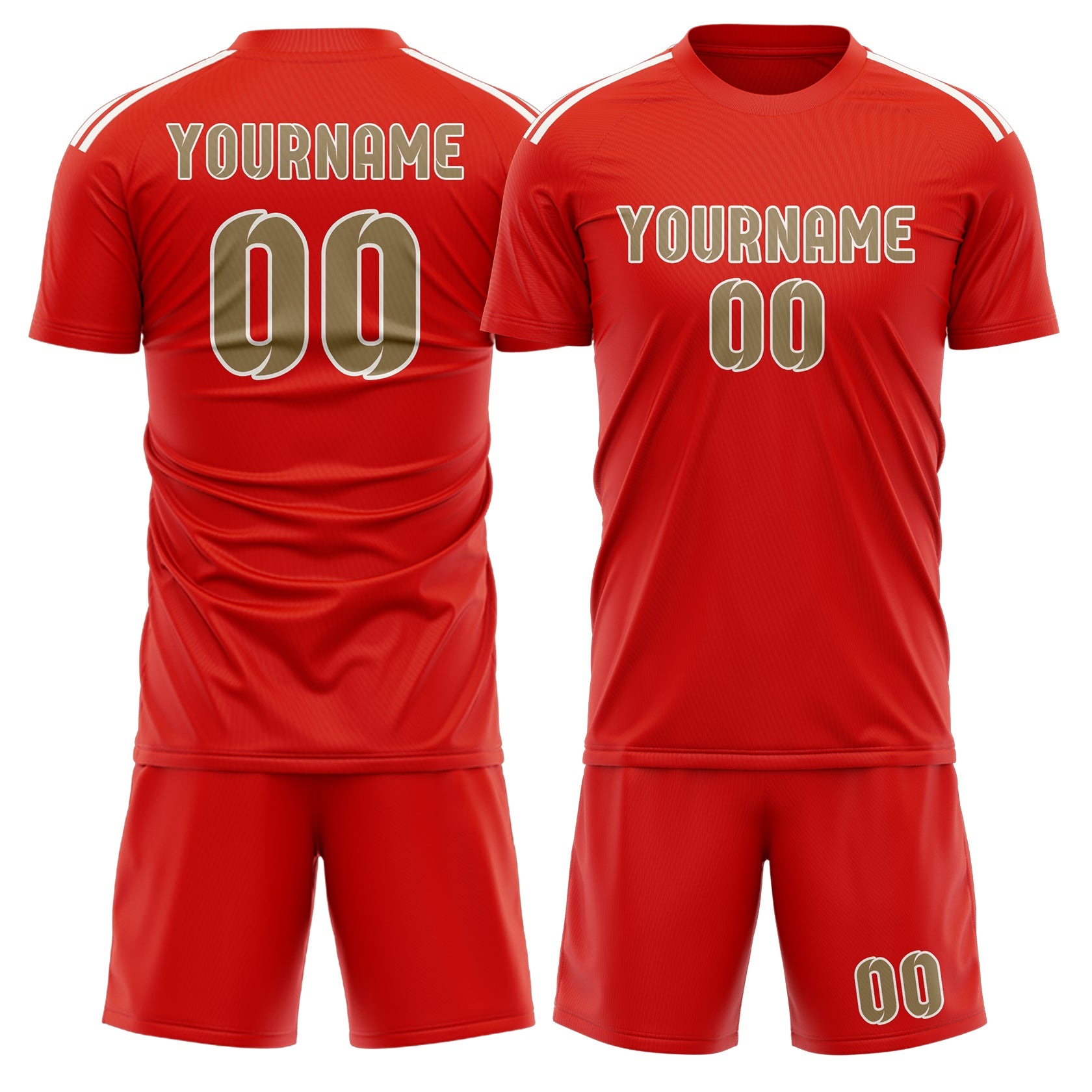 Maßgeschneidertes Professionelles Orangerot Hellkhaki Fußballtrikot-Set
