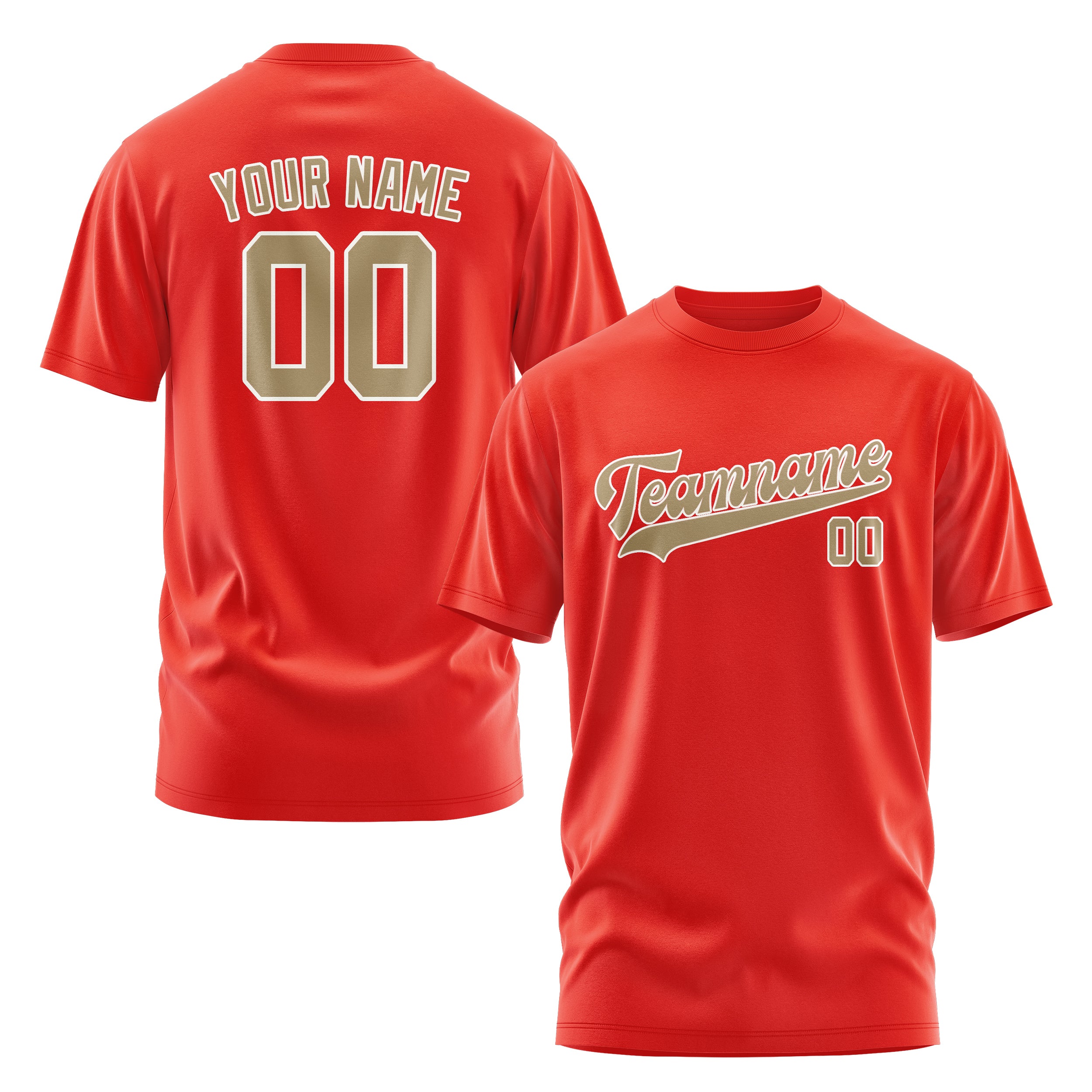 Maßgeschneidertes Orangerot Hellkhaki T-Shirt