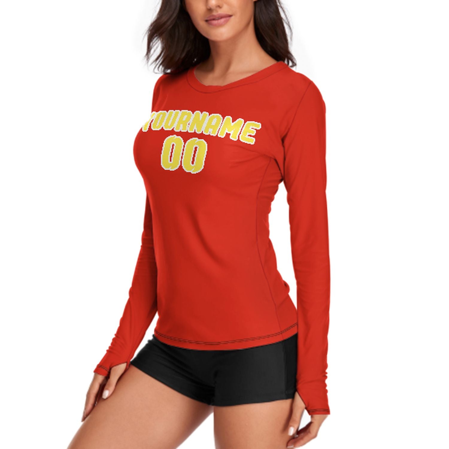 Maßgeschneidertes Orangerot Blassgelb Damen Langarmshirt