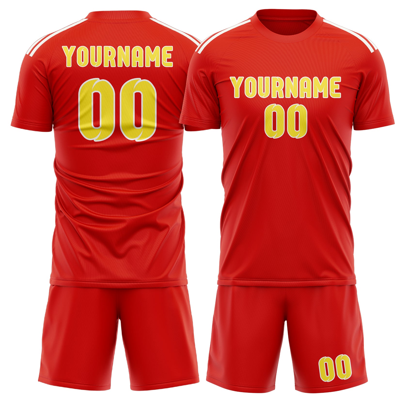 Maßgeschneidertes Professionelles Orangerot Blassgelb Fußballtrikot-Set