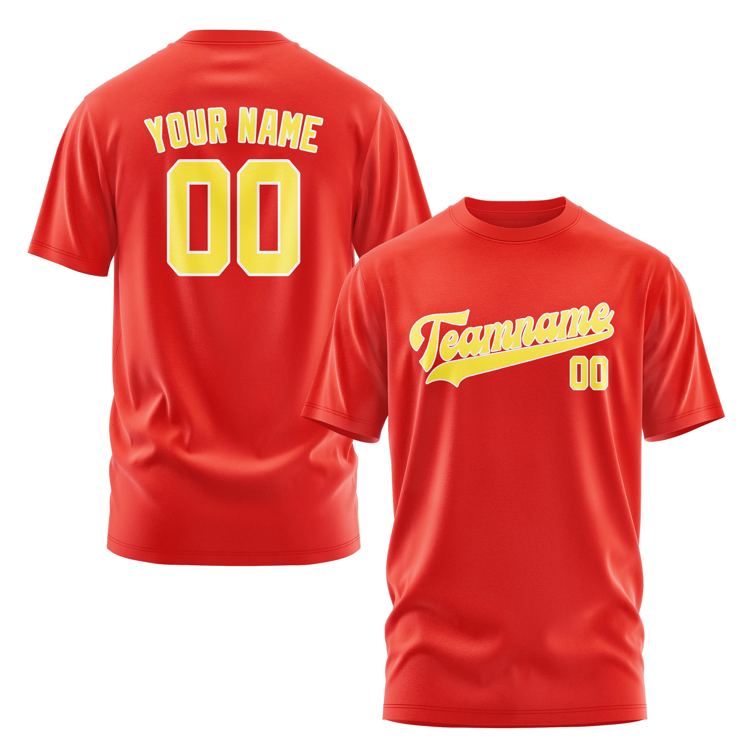 Maßgeschneidertes Orangerot Blassgelb T-Shirt