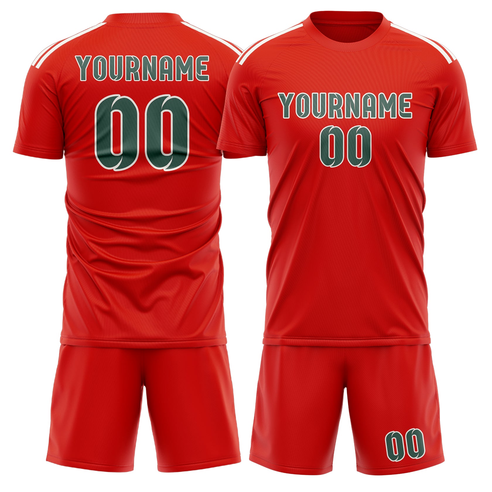 Maßgeschneidertes Professionelles Orangerot Blaugrün Fußballtrikot-Set