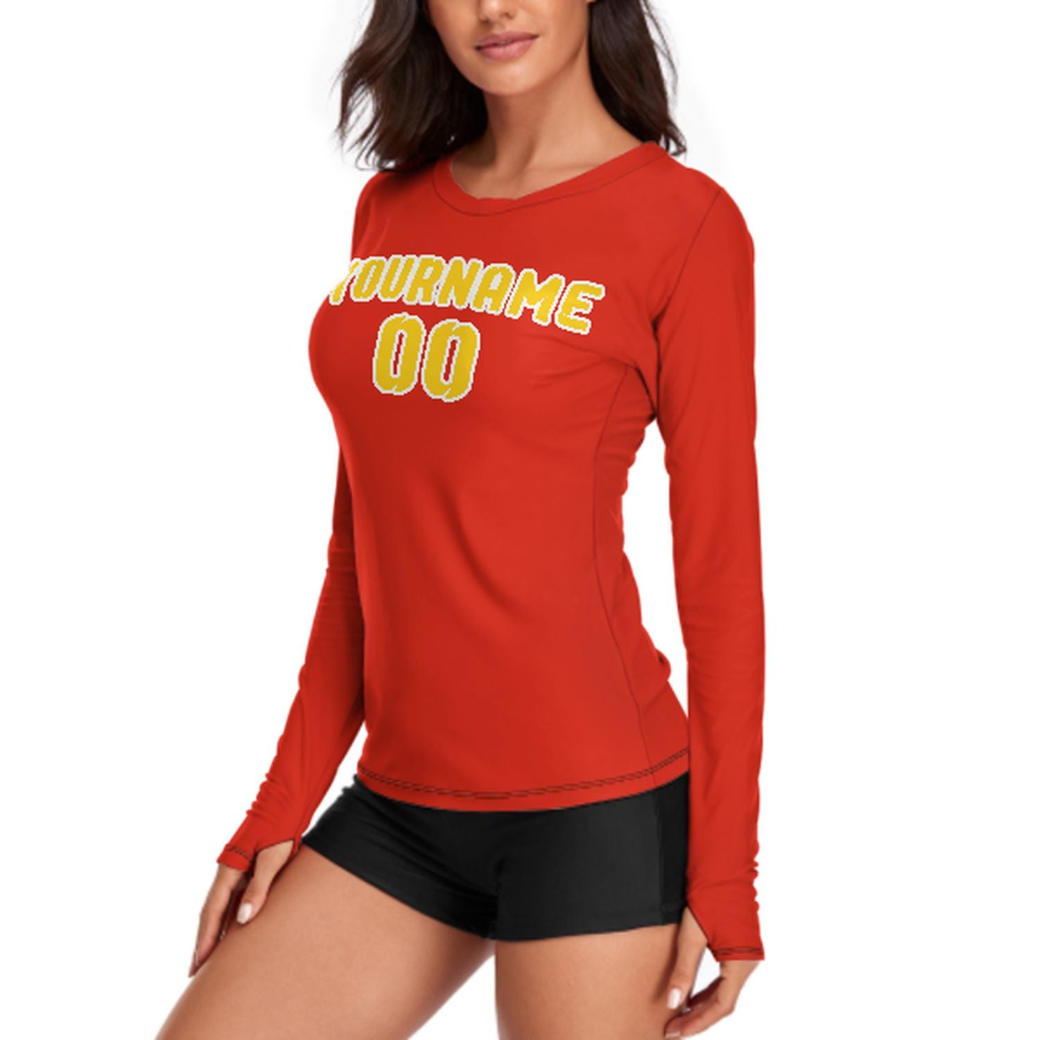 Maßgeschneidertes Orangerot Gold Damen Langarmshirt
