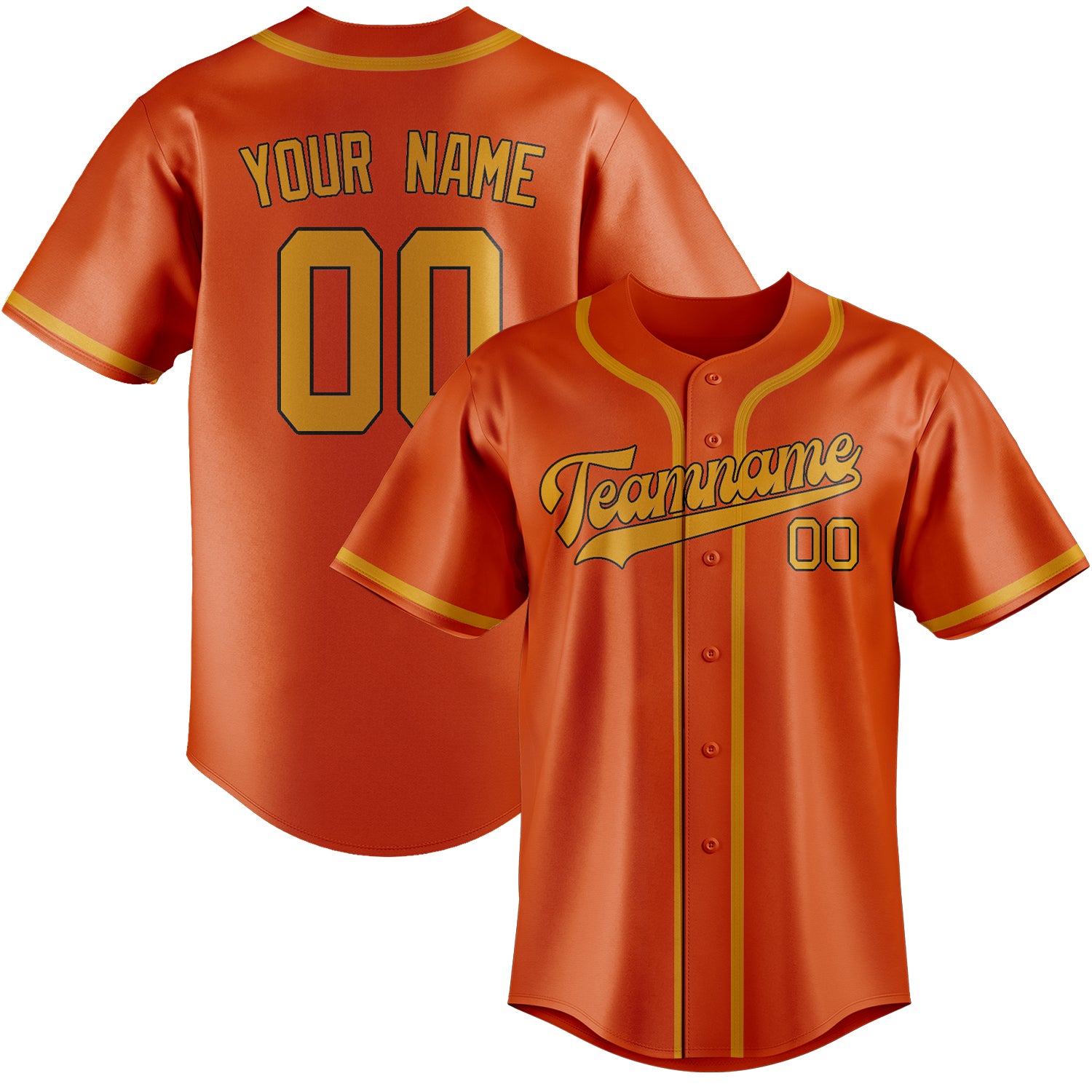 Benutzerdefiniertes Professionelles Orangerot Gelb Baseballtrikot