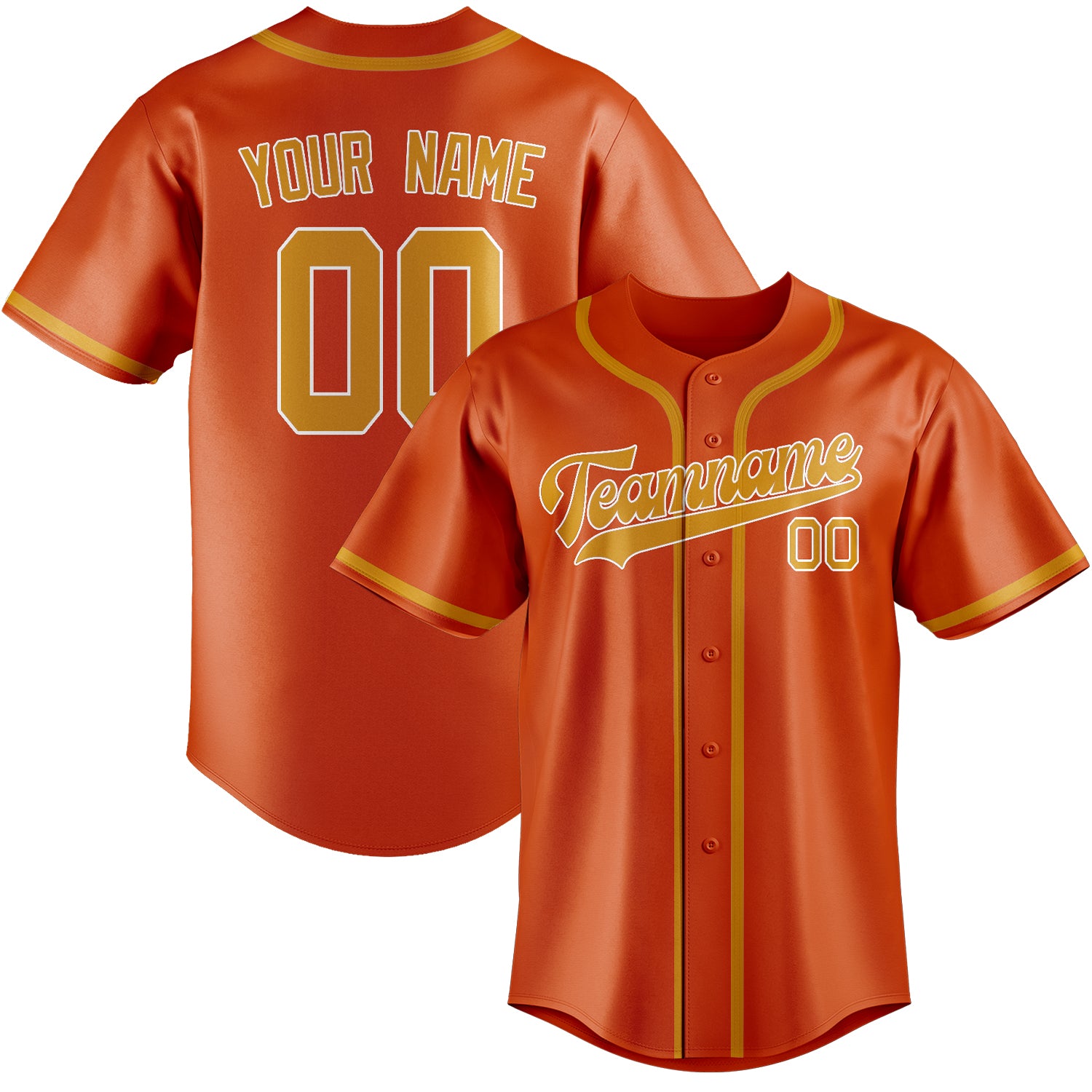 Benutzerdefiniertes Professionelles Orangerot Gelb Baseballtrikot
