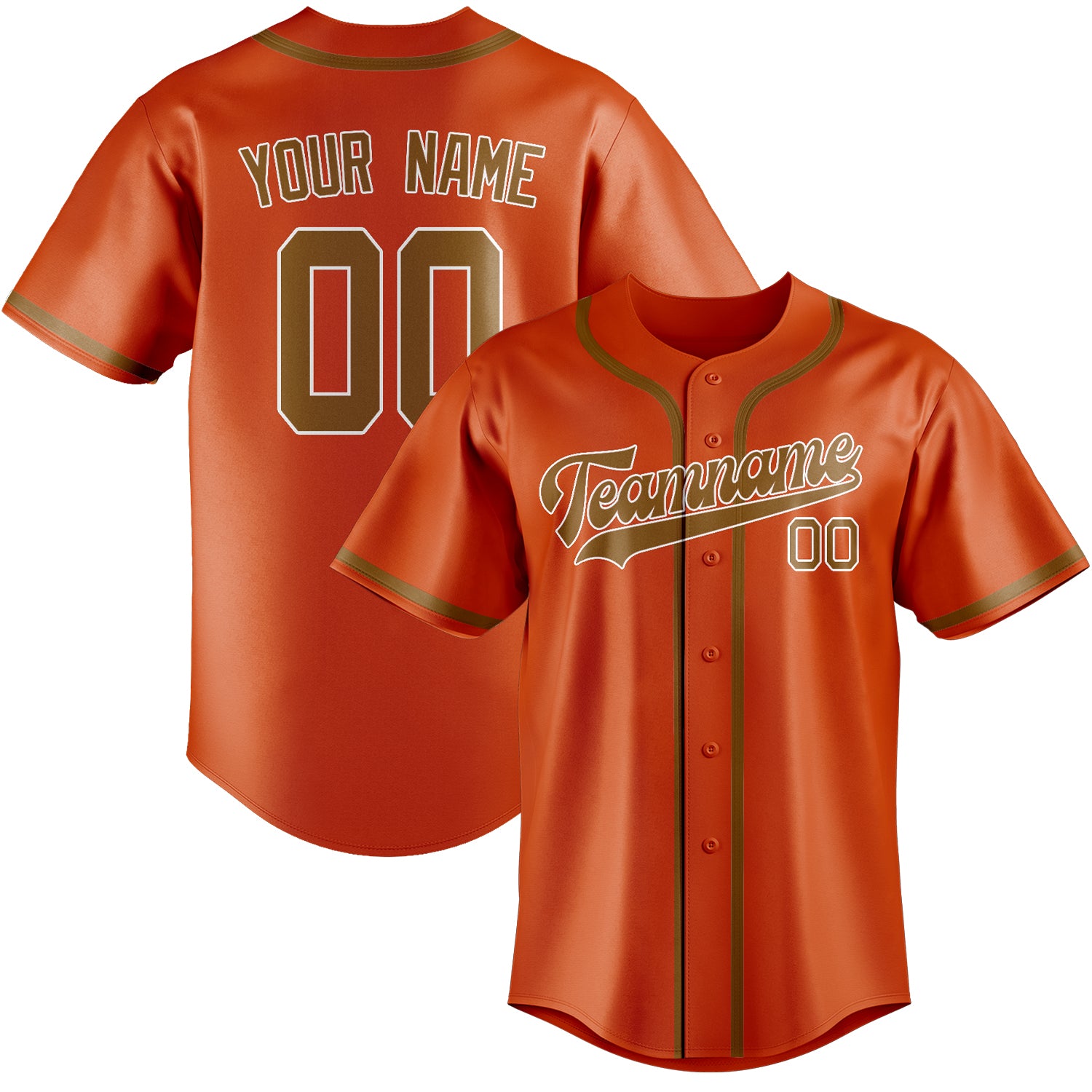 Benutzerdefiniertes Professionelles Orangerot Khaki Baseballtrikot