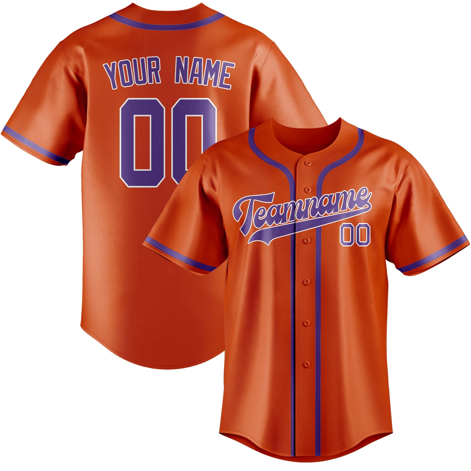 Benutzerdefiniertes Professionelles Orangerot Lavendel Baseballtrikot