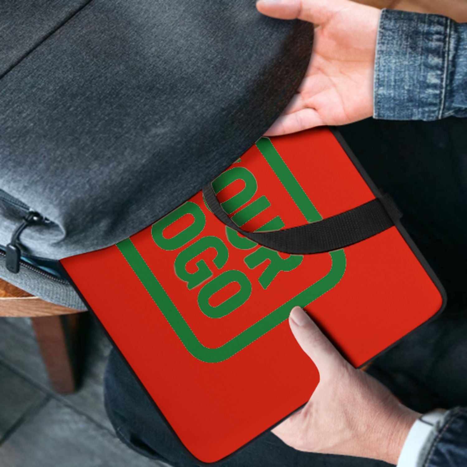 Borsa per laptop personalizzata arancione, rossa e verde smeraldo