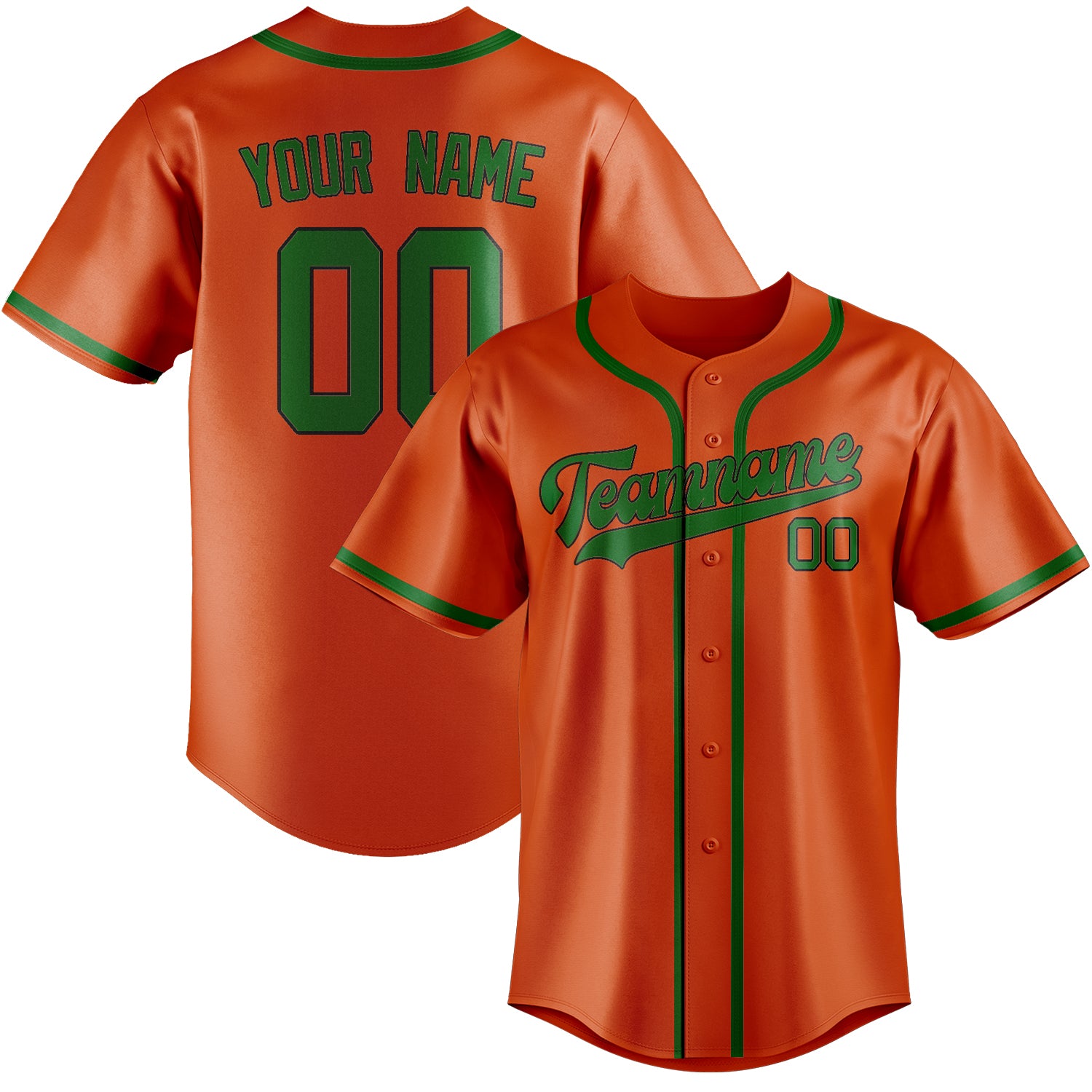 Benutzerdefiniertes Professionelles Orangerot Smaragdgrün Baseballtrikot