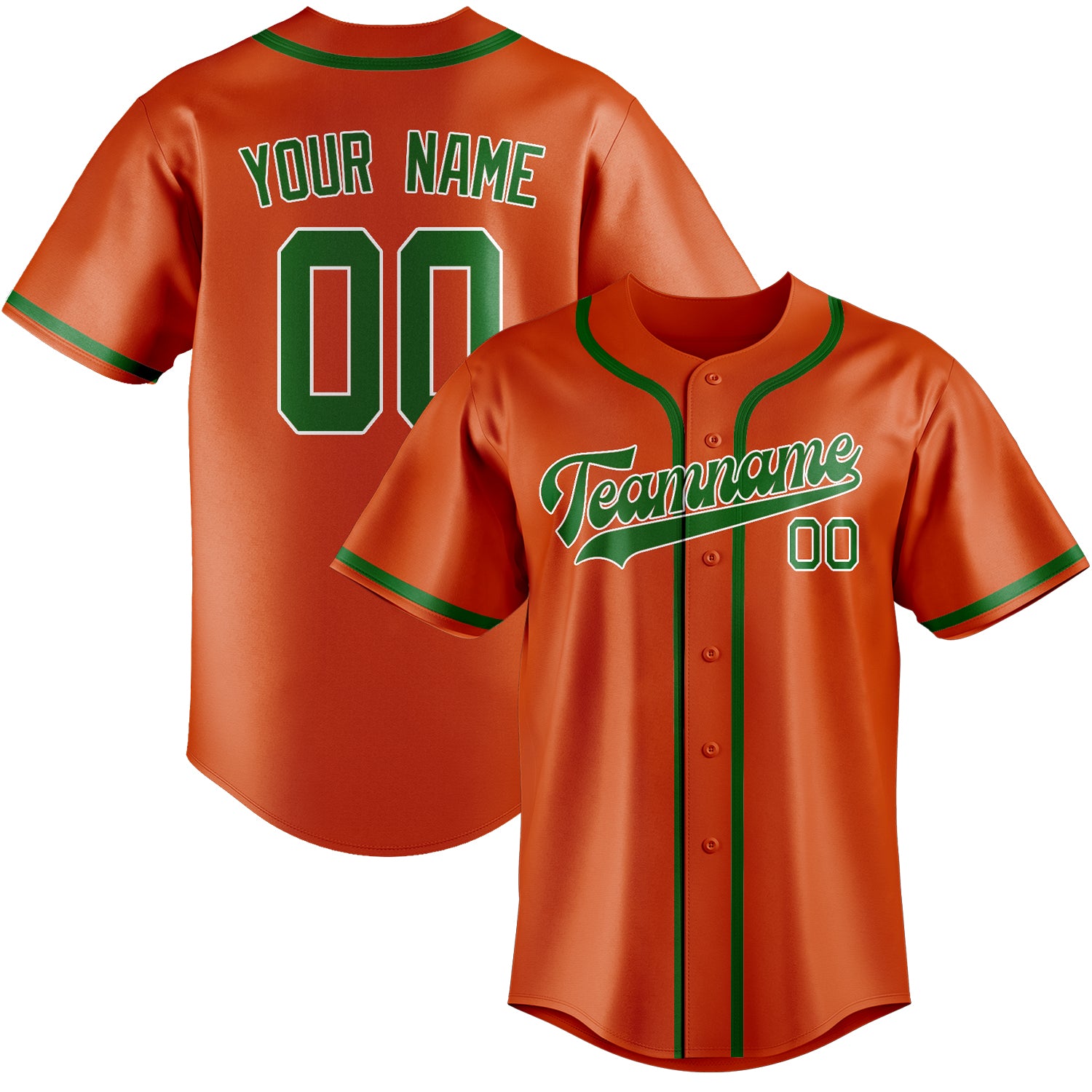 Benutzerdefiniertes Professionelles Orangerot Smaragdgrün Baseballtrikot