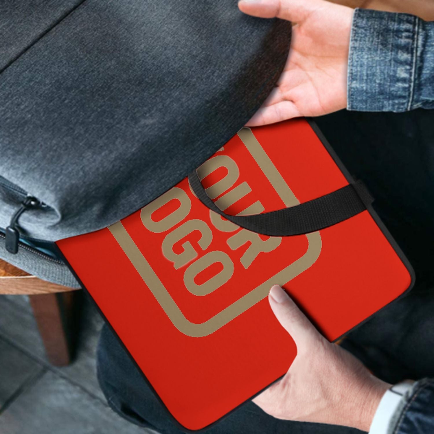 Borsa per laptop personalizzata arancione rossa e cachi chiaro