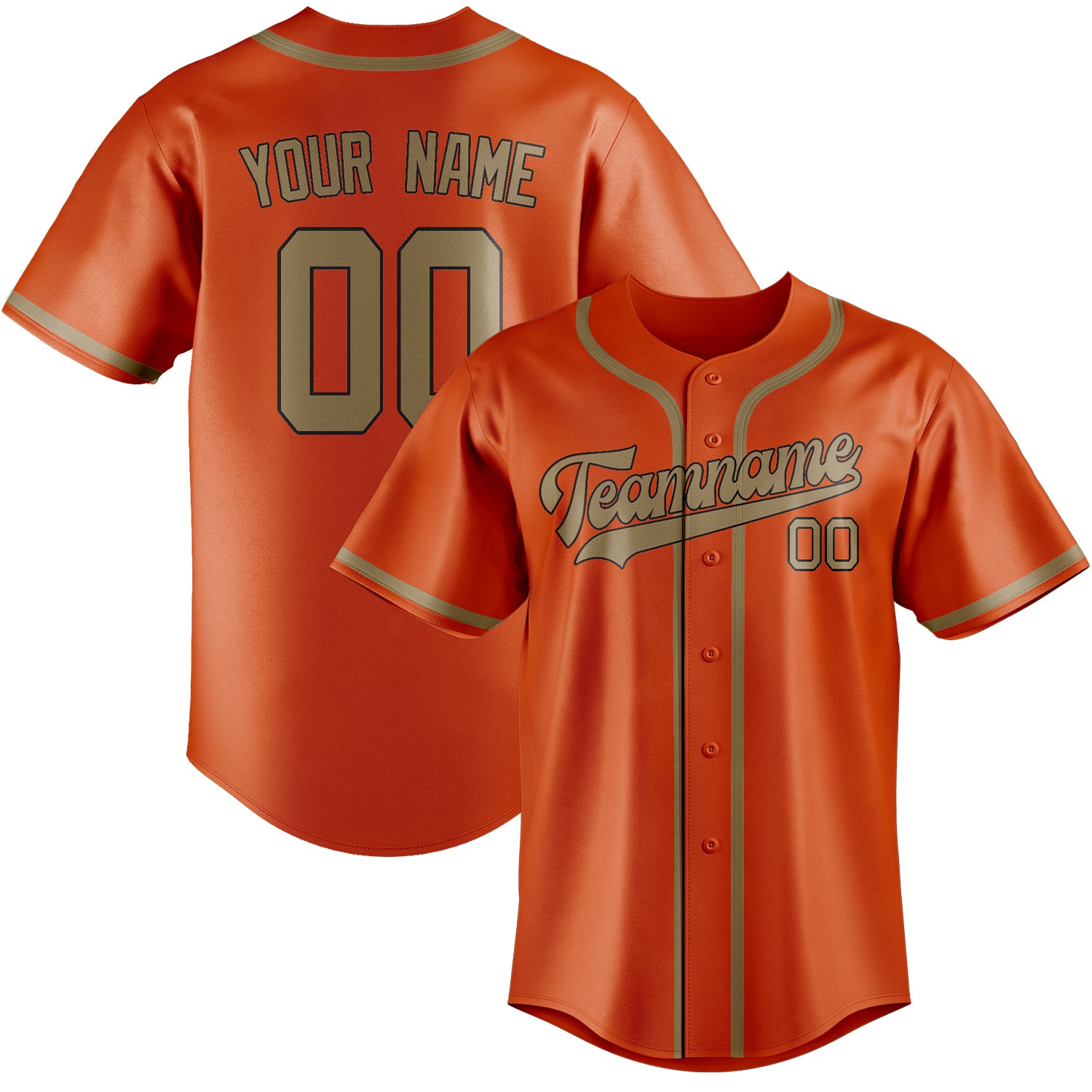 Benutzerdefiniertes Professionelles Orangerot Hellkhaki Baseballtrikot