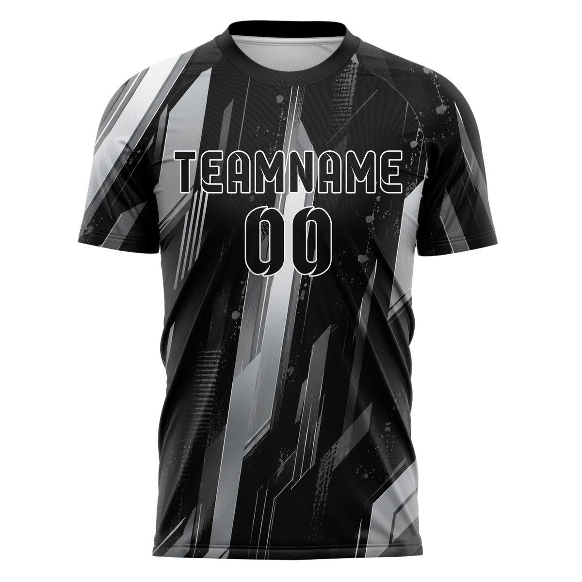 Schwarz klassisches abstrakte Linien diagonale Streamlines Design 12-0051 individuelles Fußballtrikot front