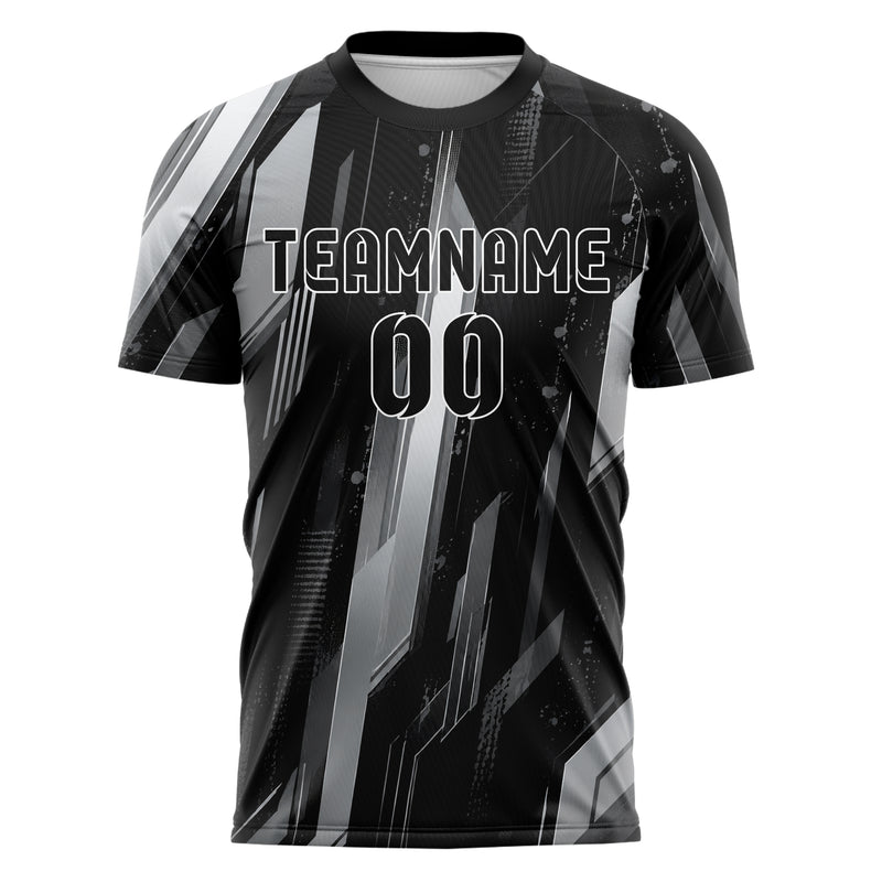Schwarz klassisches abstrakte Linien diagonale Streamlines Design 12-0051 individuelles Fußballtrikot front