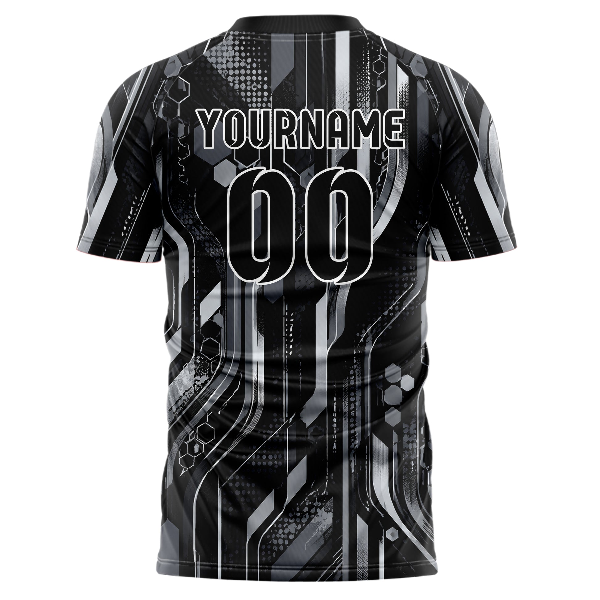 Schwarz klassisches abstrakte Linien Hexagons Curve Lines Design 12-0333 individuelles Fußballtrikot back