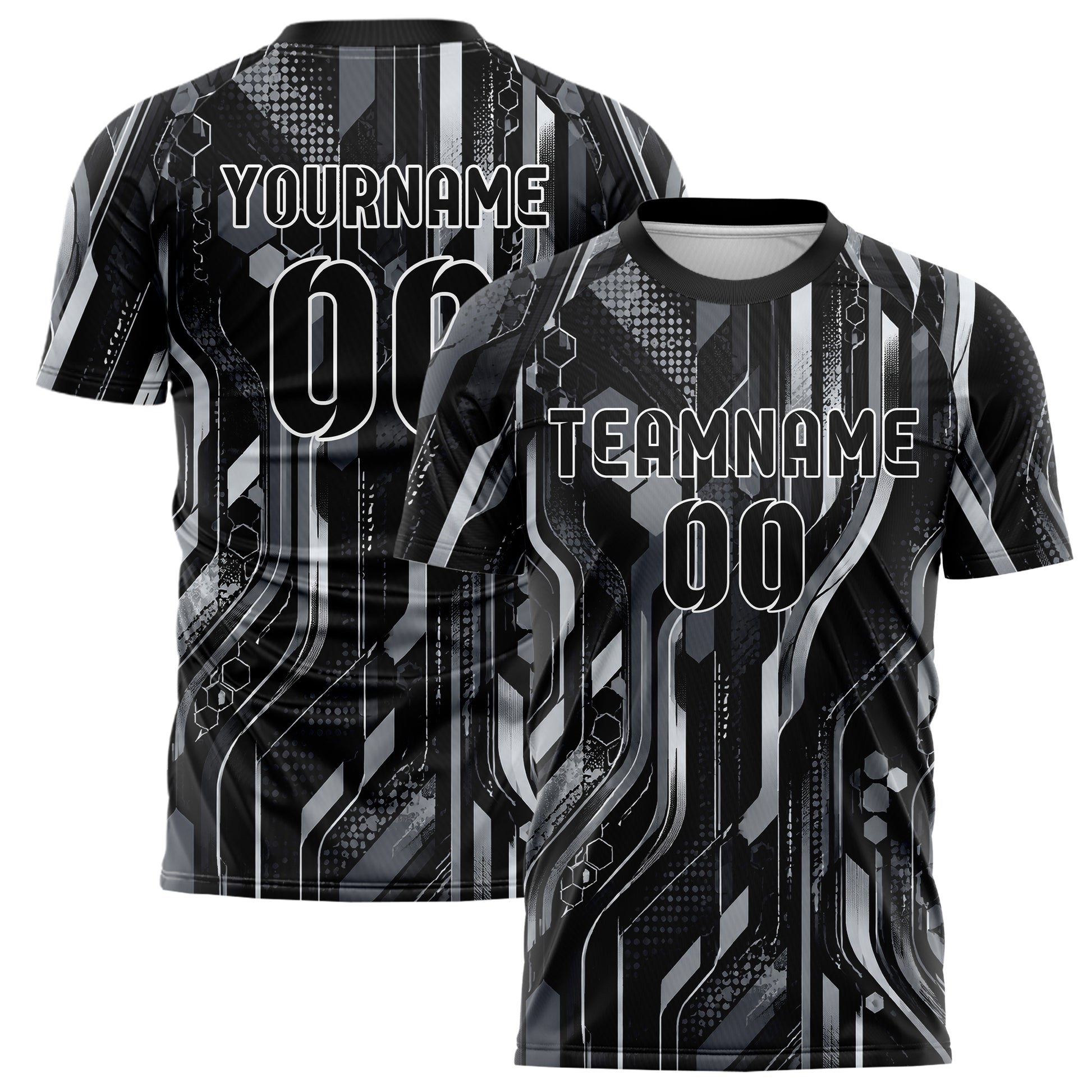 Schwarz klassisches abstrakte Linien Hexagons Curve Lines Design 12-0333 individuelles Fußballtrikot main
