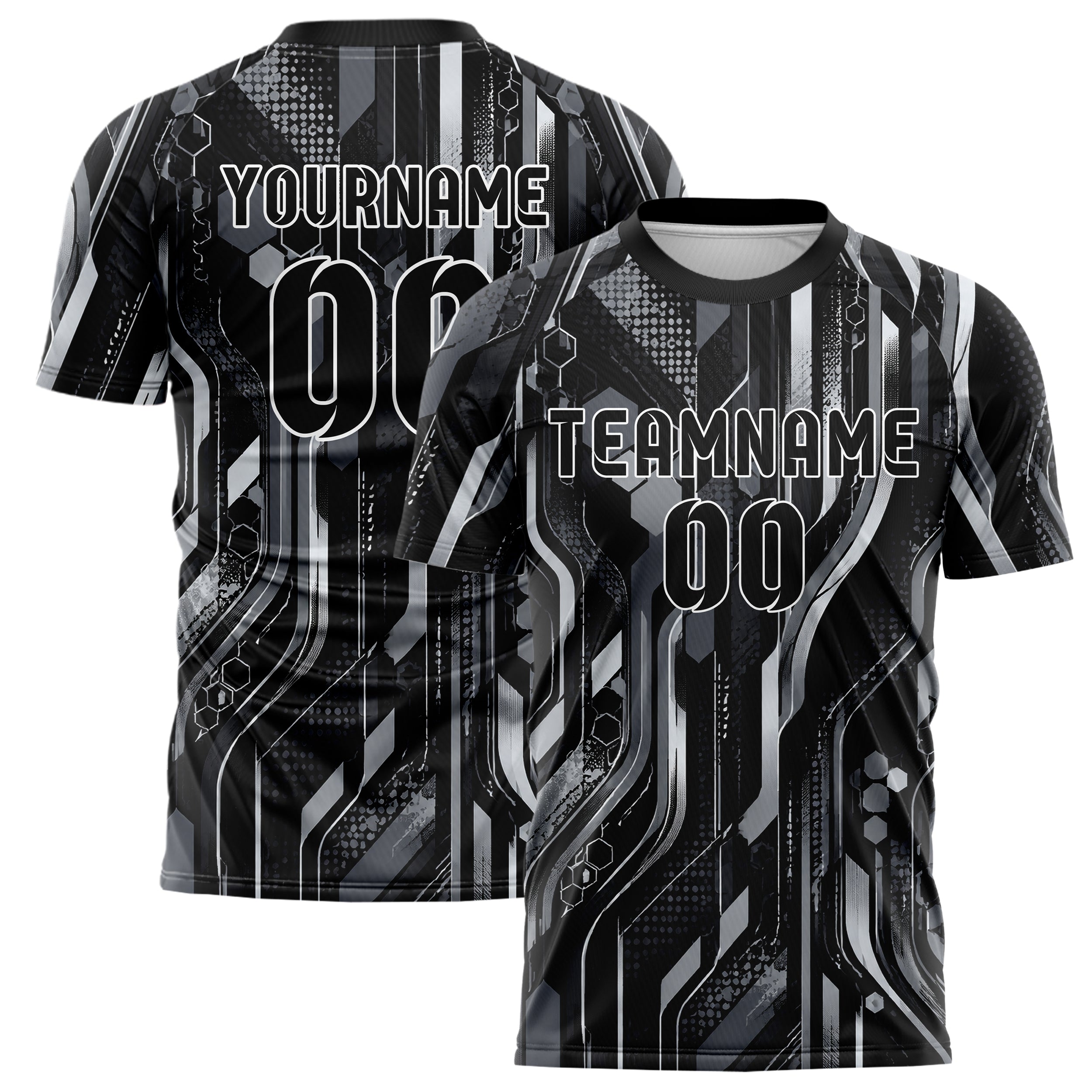 Schwarz klassisches abstrakte Linien Hexagons Curve Lines Design 12-0333 individuelles Fußballtrikot main
