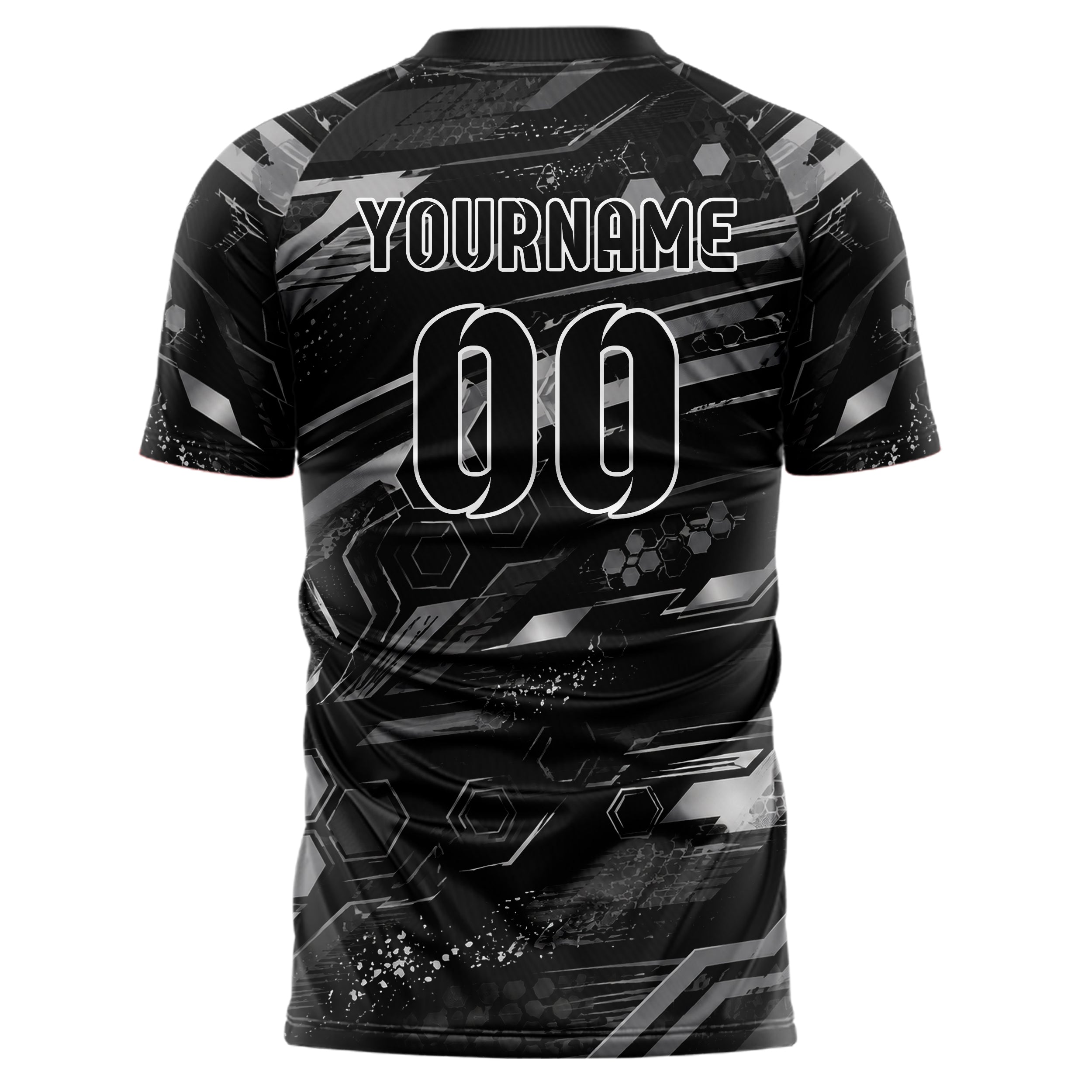 Schwarz klassisches abstrakte Linien Hexagons Curve Lines Design 12-0477 individuelles Fußballtrikot back