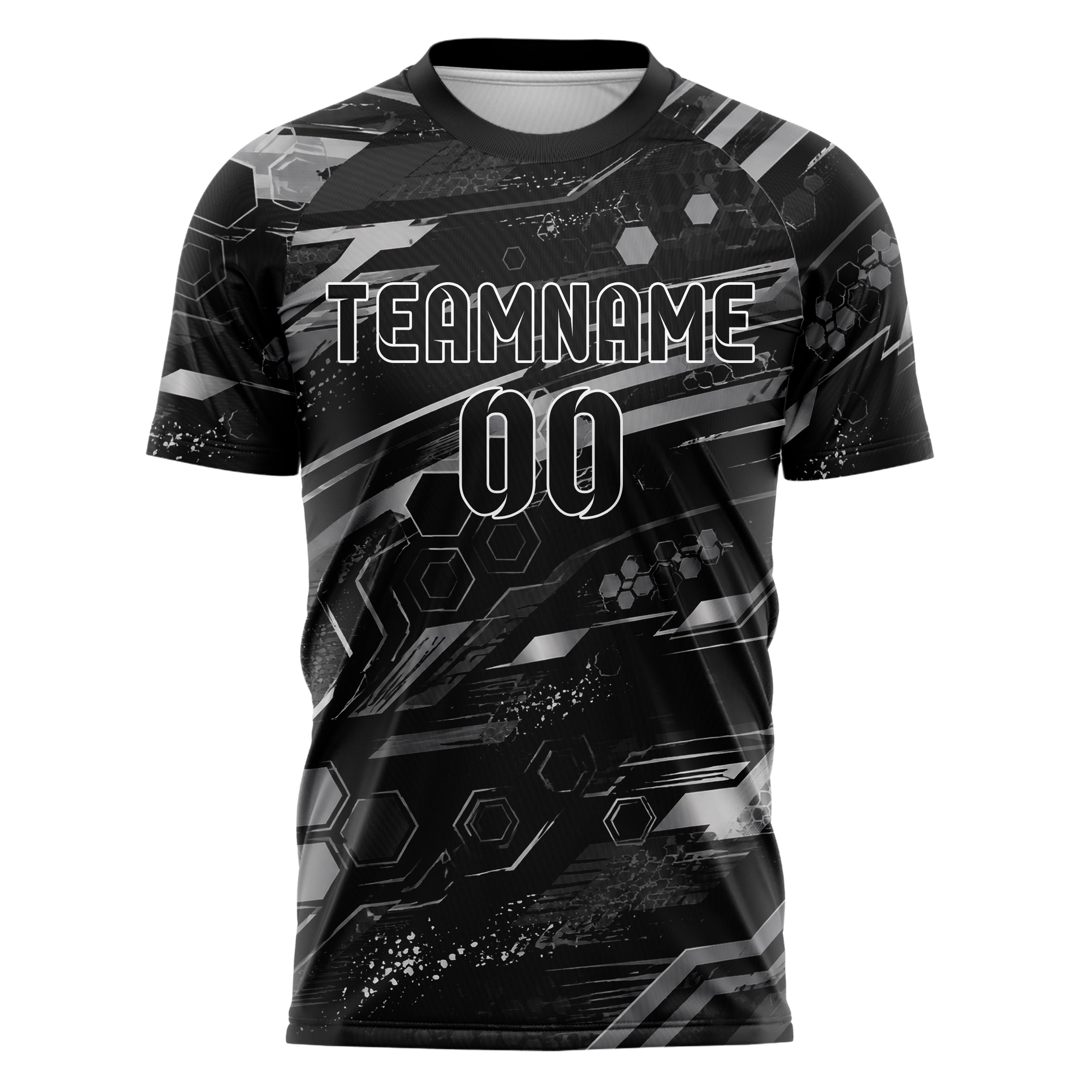 Schwarz klassisches abstrakte Linien Hexagons Curve Lines Design 12-0477 individuelles Fußballtrikot front