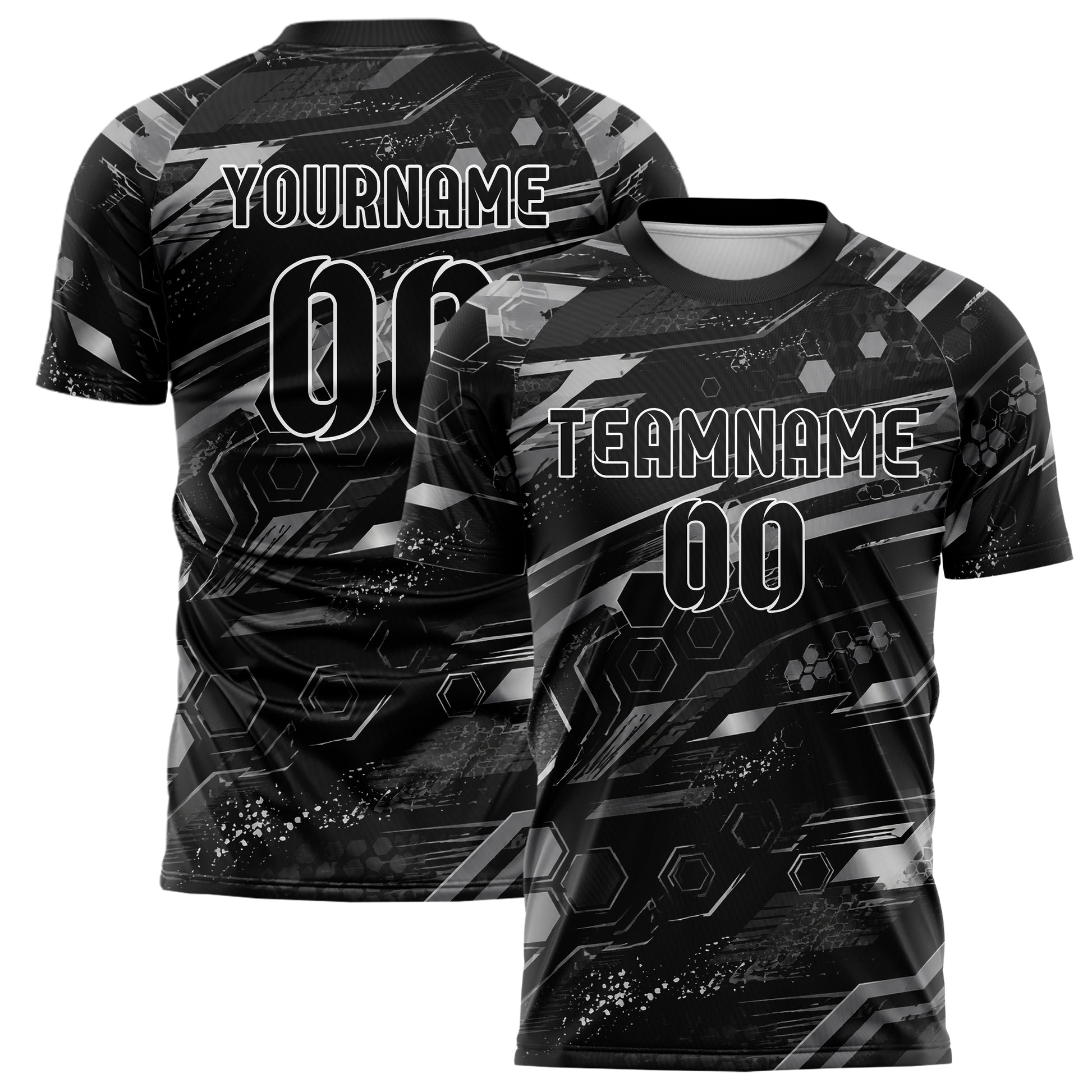 Schwarz klassisches abstrakte Linien Hexagons Curve Lines Design 12-0477 individuelles Fußballtrikot main