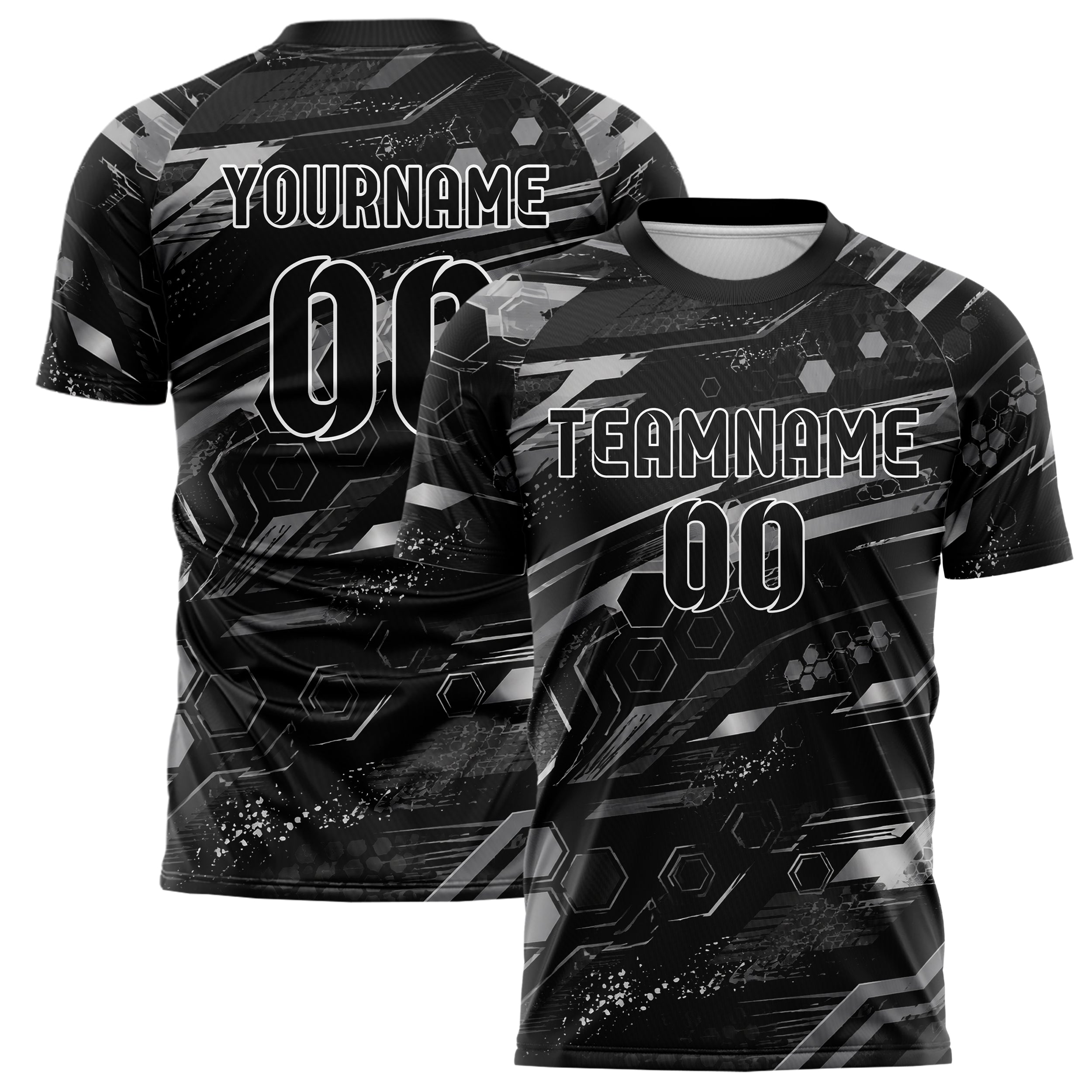 Schwarz klassisches abstrakte Linien Hexagons Curve Lines Design 12-0477 individuelles Fußballtrikot main