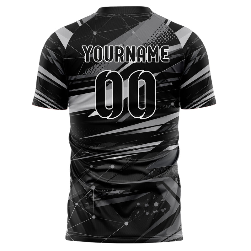Schwarz klassisches abstrakte Linien Network Web Design 12-0135 individuelles Fußballtrikot back